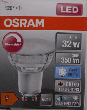 Osram Deckenspots PAR16 50 120° LED Einbaustrahler 5er Set Deckenspot Strahler Reflektor Leuchtmittel kaltweiß 4,1W=32W CRI 90, LED fest integriert, Kaltweiß, reduzierter Blauanteil, CRI 90, Quecksilberfrei