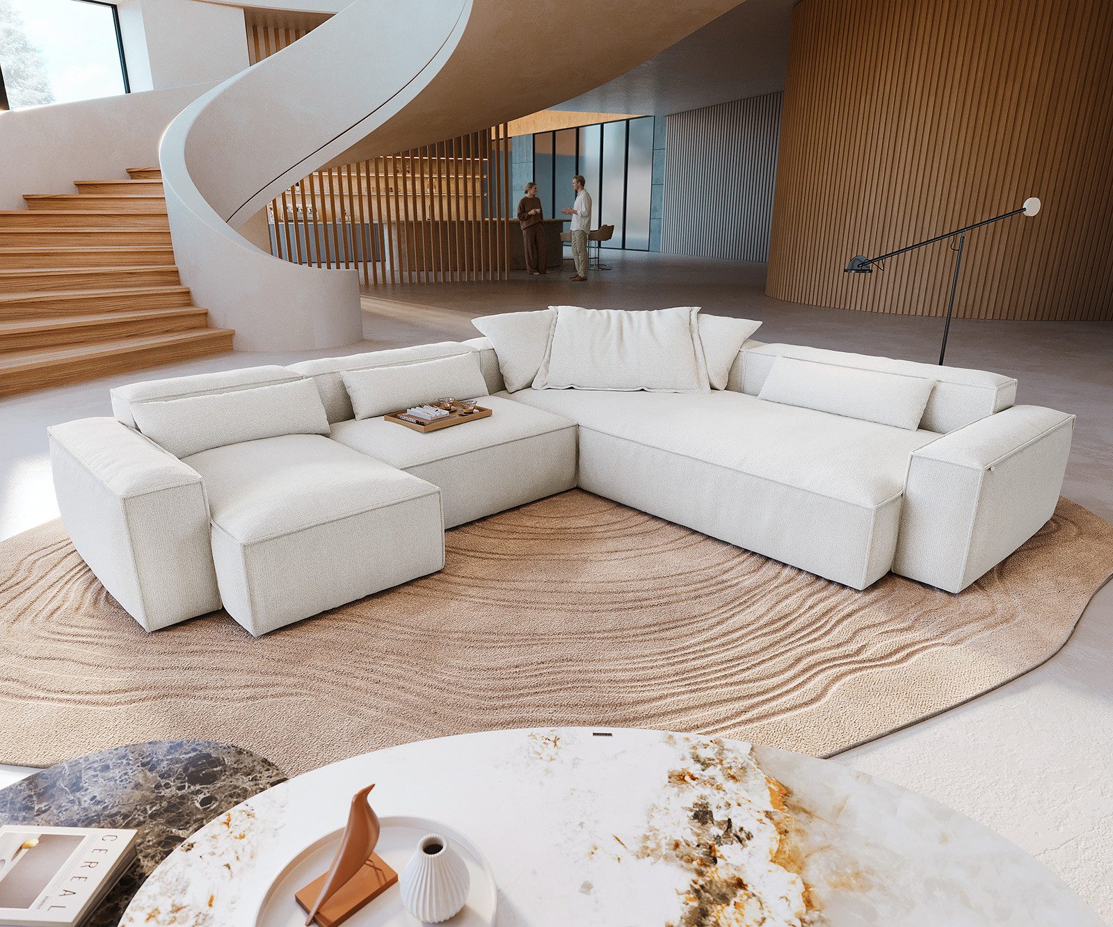 DELIFE Sofa Freestyle, Cozy Bouclé Soft Beige 360x290 cm