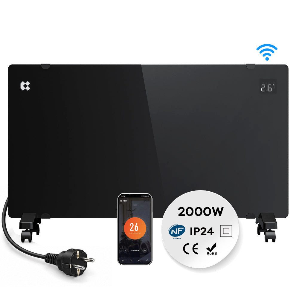 CIARRA Konvektor 2000W Elektro-Heizkörper mit WLAN Aluminium-Heizelement CBHX20-B, 2000 W, PID-Thermostat, App-Steuerung, 7-Tage-Programm, IP24, ca. 20 m²