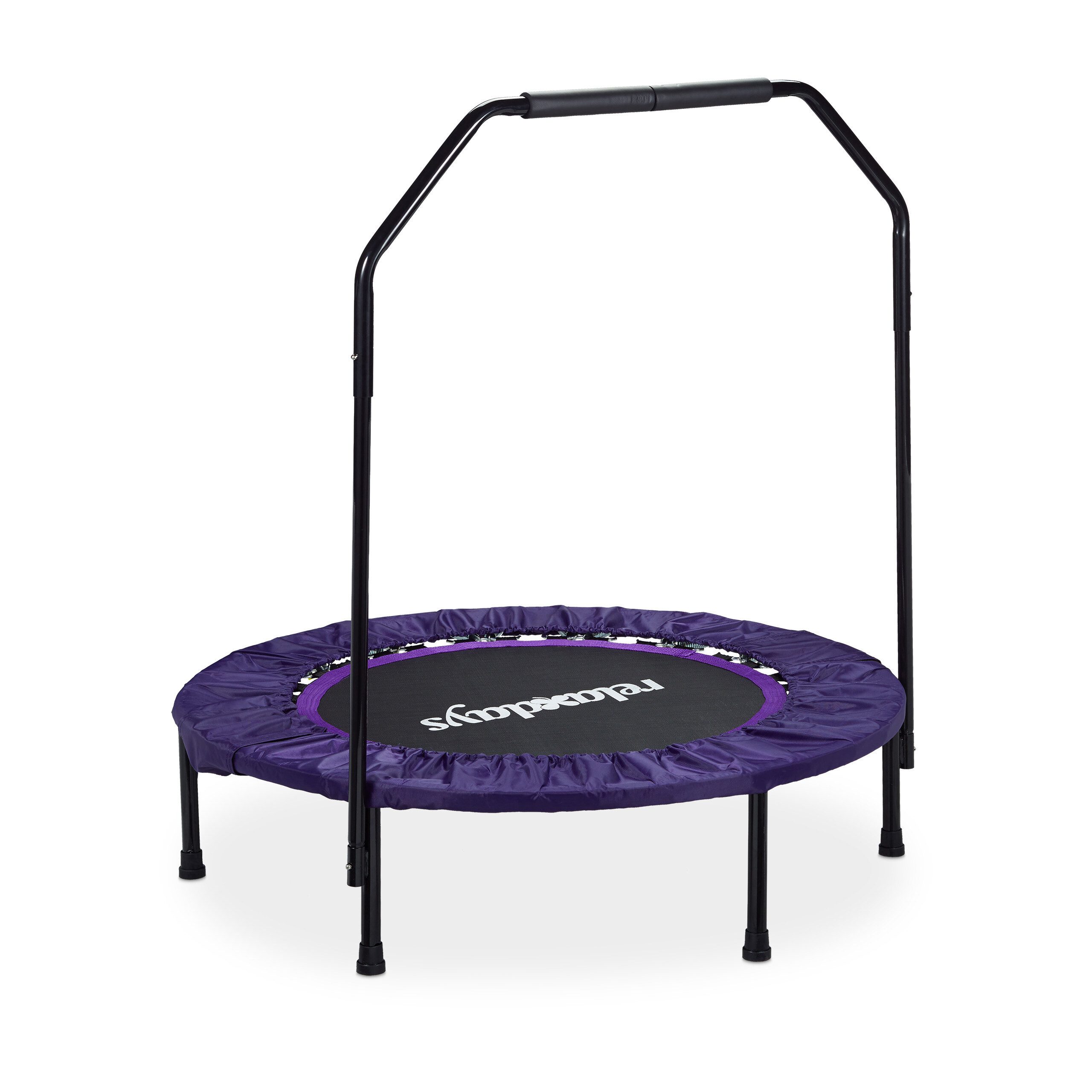 relaxdays Fitnesstrampolin Trampolin mit Haltestange Ø 102 cm, Ø 102 cm, (1 tlg), lila, 102 cm