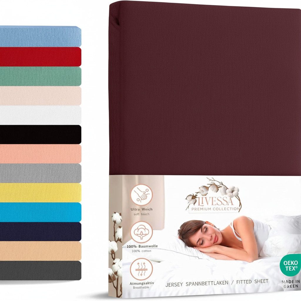 livessa Spannbettlaken Jersey Spannbettlaken Bettlaken Spannbetttuch Baumwolle Rundumgummi, Jersey, Gummizug: Rundumgummizug, In 9 Größen und vielen Farben erhältlich aus 100% Baumwolle