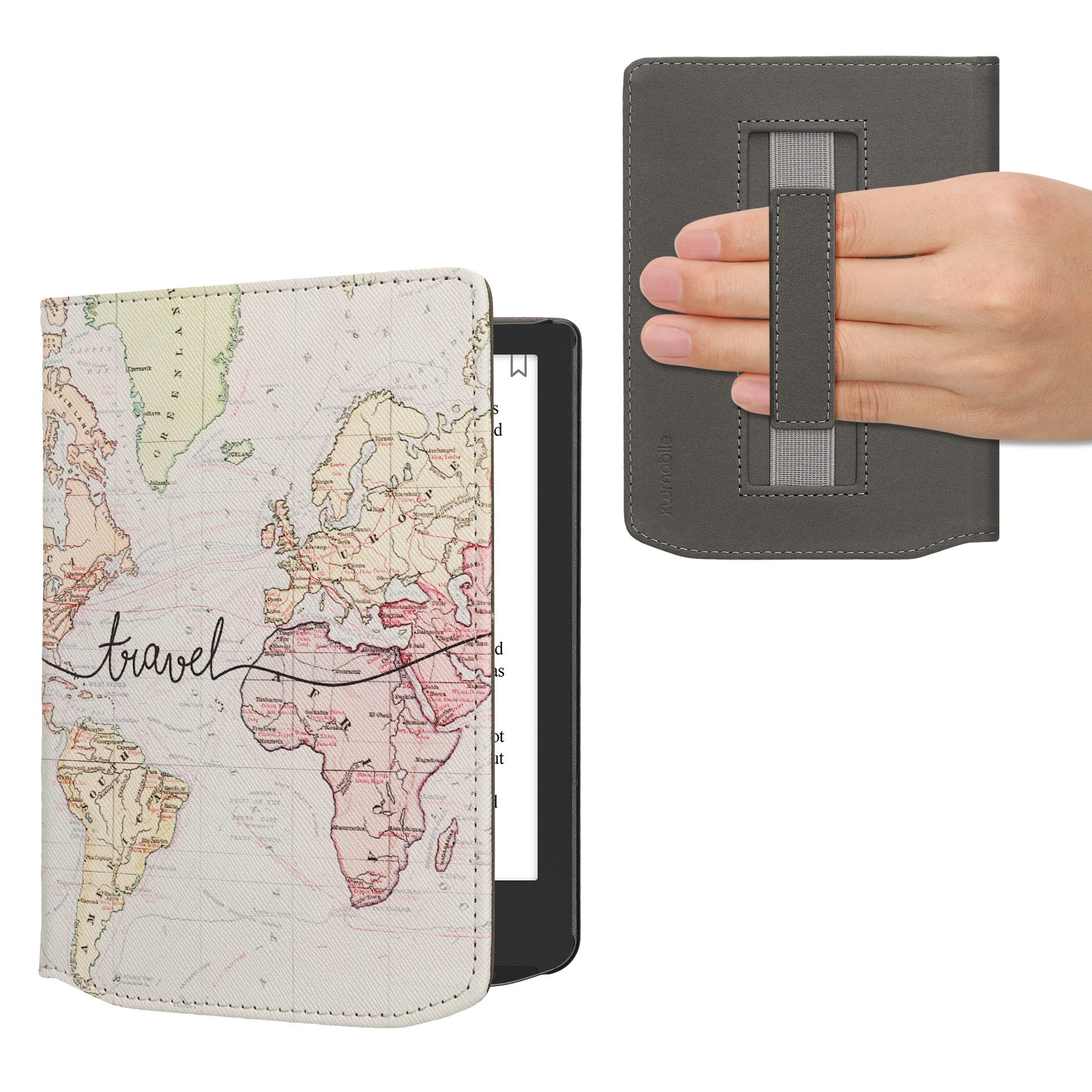 kwmobile E-Reader-Hülle Schutzhülle für Pocketbook Verse / Verse Lite / Verse Pro / Color, eReader Flip Case mit Handschlaufe und Auto Sleep Funktion