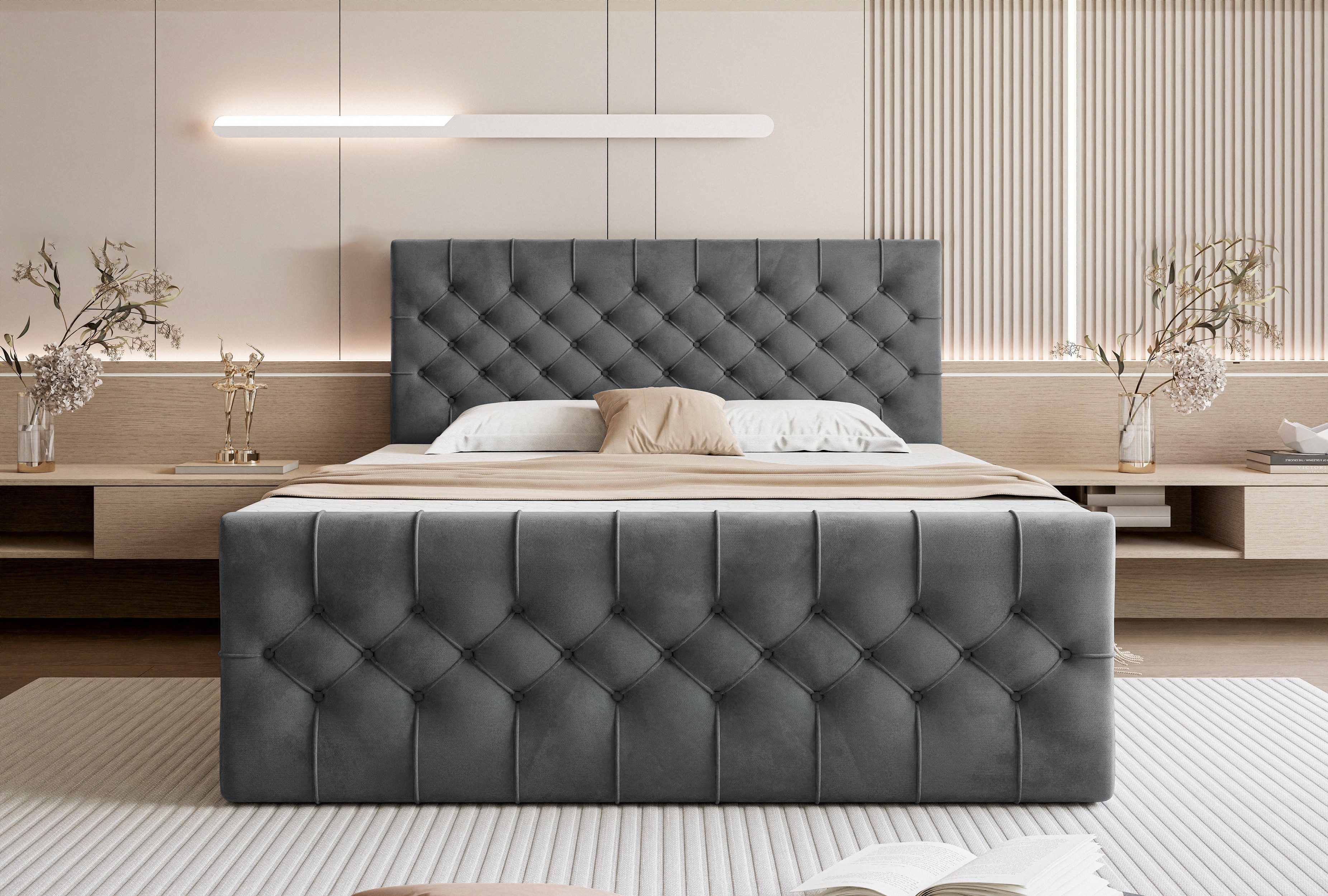 Goldstoff Boxspringbett TAURIEL mit Zwei Bettkasten günstig online kaufen