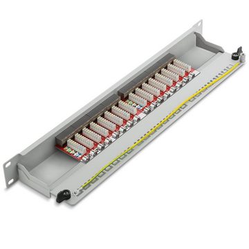 deleyCON deleyCON CAT 6 Patchpanel 16 Port 19" Rack Server geschirmt 16x RJ45 Netzwerk-Patch-Panel