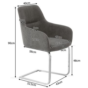 SeedWave Esszimmerstuhl Moderne Freischwinger Stühle mit Armlehnen, Cordstoff Esszimmerstühle, 1er Set / 2er Set /4er Set, Ergonomisches Rückenlehne