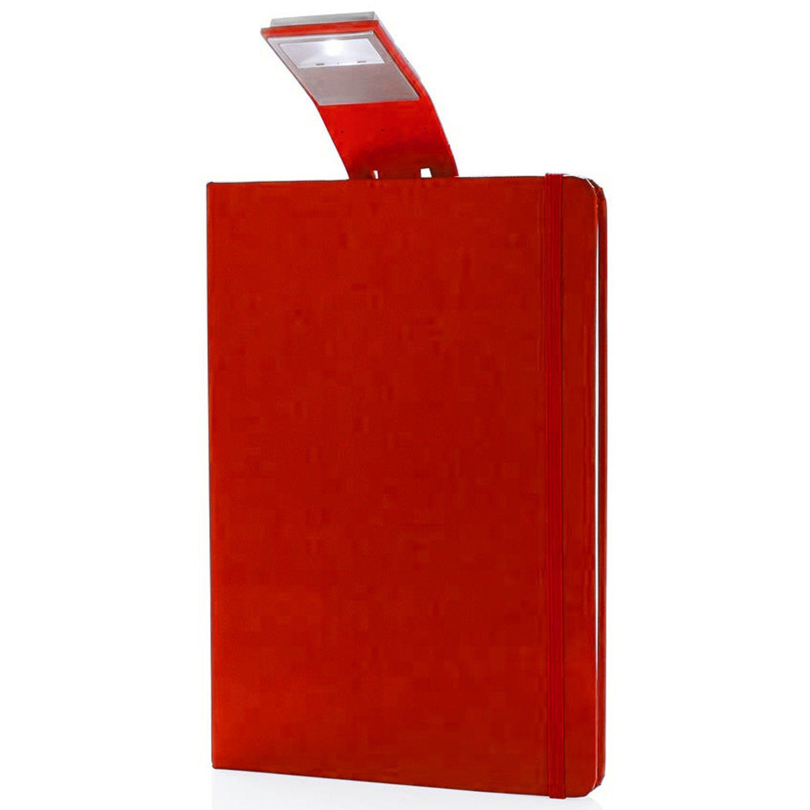 XD Collection Notizbuch Notizblock A5 mit Hardcover Leselampe 160 cremeweiße Seiten Liniert, mit LED Lesezeichen & Gummiband rot | Notizbücher