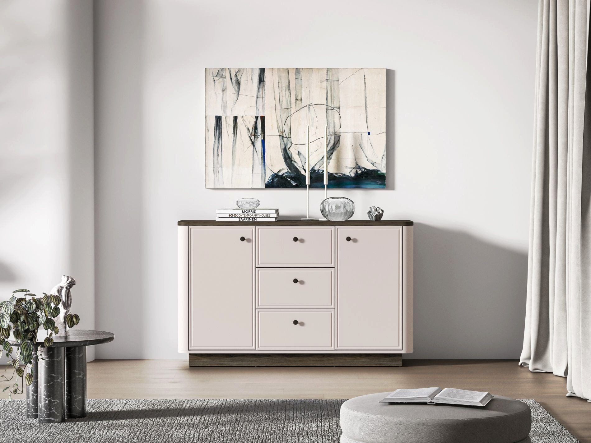 Selsey Sideboard VILAVIO, Sideboard in Kaschmir & Eiche-Optik, 3 Schubladen mit Soft-Close