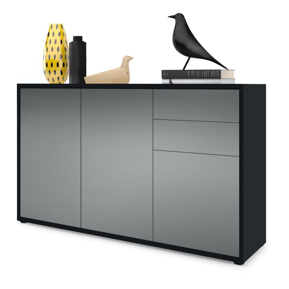 Vladon Kommode Ben V3 (Kommode, mit 3 Türen und 2 Schubladen), Schwarz matt/Graphit Seidenmatt (117 x 74 x 36 cm)