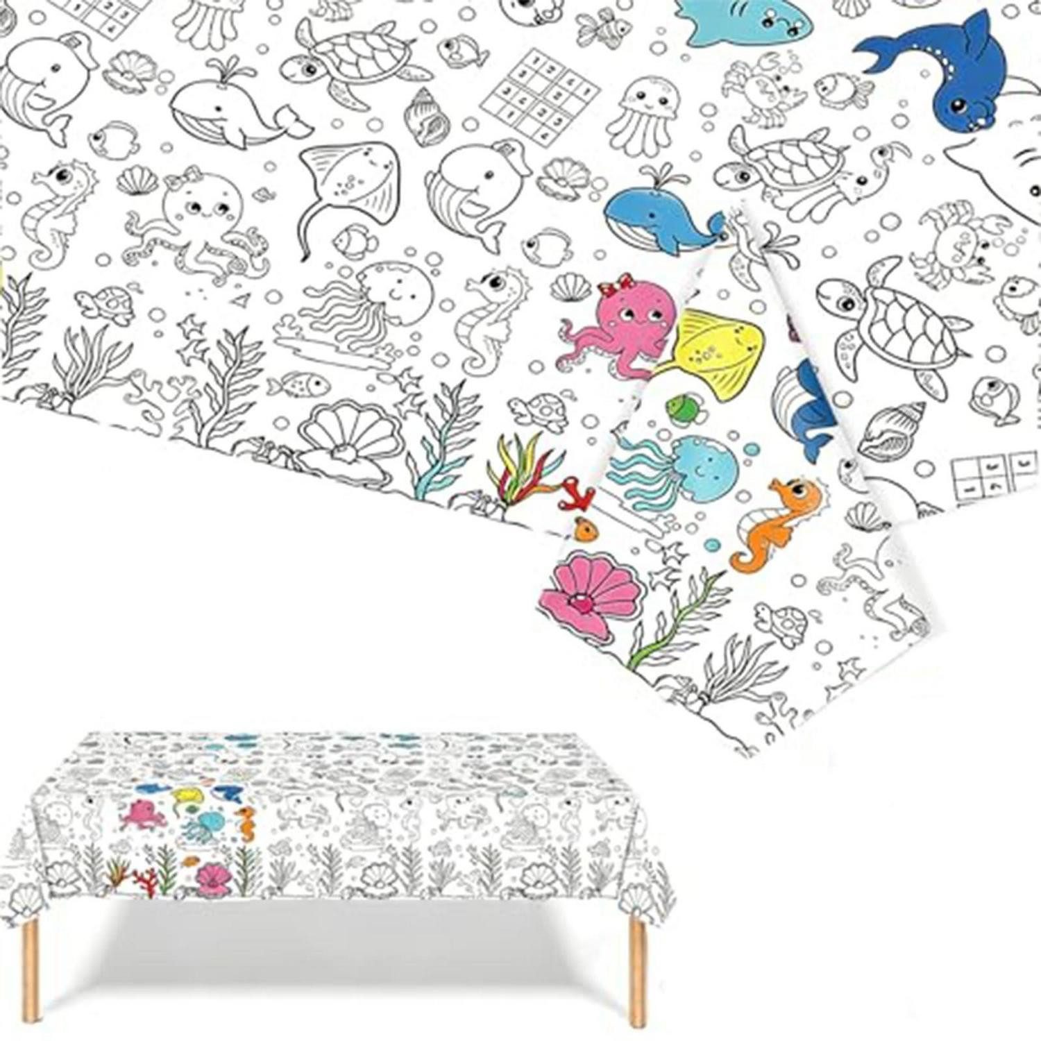 LuxusKollektion Tischdecke Ausmal-Tischdecke Kinder Meereswelt 137x274cm (1-tlg)