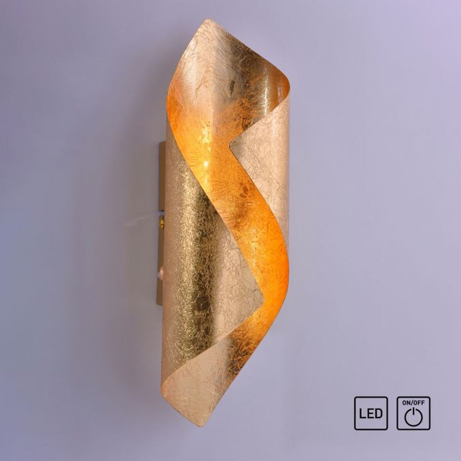 Licht-Erlebnisse Wandleuchte HINANU, LED fest integriert, Warmweiß, LED Metall mit Schalter H: 31 cm in Blattgold 3000 K warmweiß 425 lm