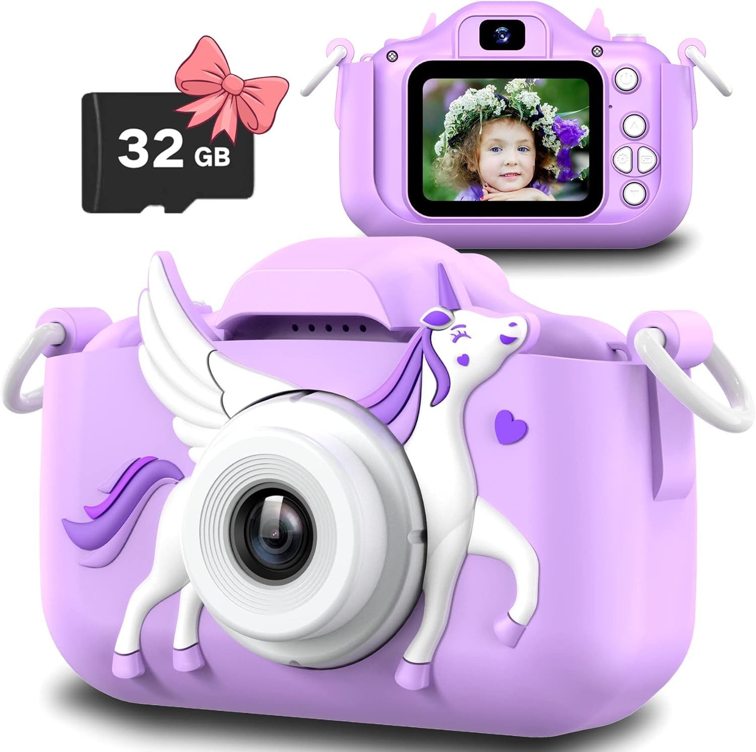 Slothcloud Kinderkamera (12 MP, 3x opt. Zoom, inkl. mit großem Speicherplatz & umweltfreundlichem Design, Kinderkamera, 1080P HD, 2,0-Zoll-Bildschirmkamera, 32 GB SD-Karte)