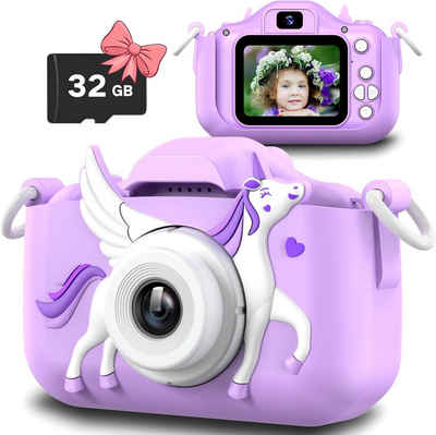Slothcloud Kinderkamera (12 MP, 3x opt. Zoom, inkl. mit großem Speicherplatz & umweltfreundlichem Design, Kinderkamera, 1080P HD, 2,0-Zoll-Bildschirmkamera, 32 GB SD-Karte)