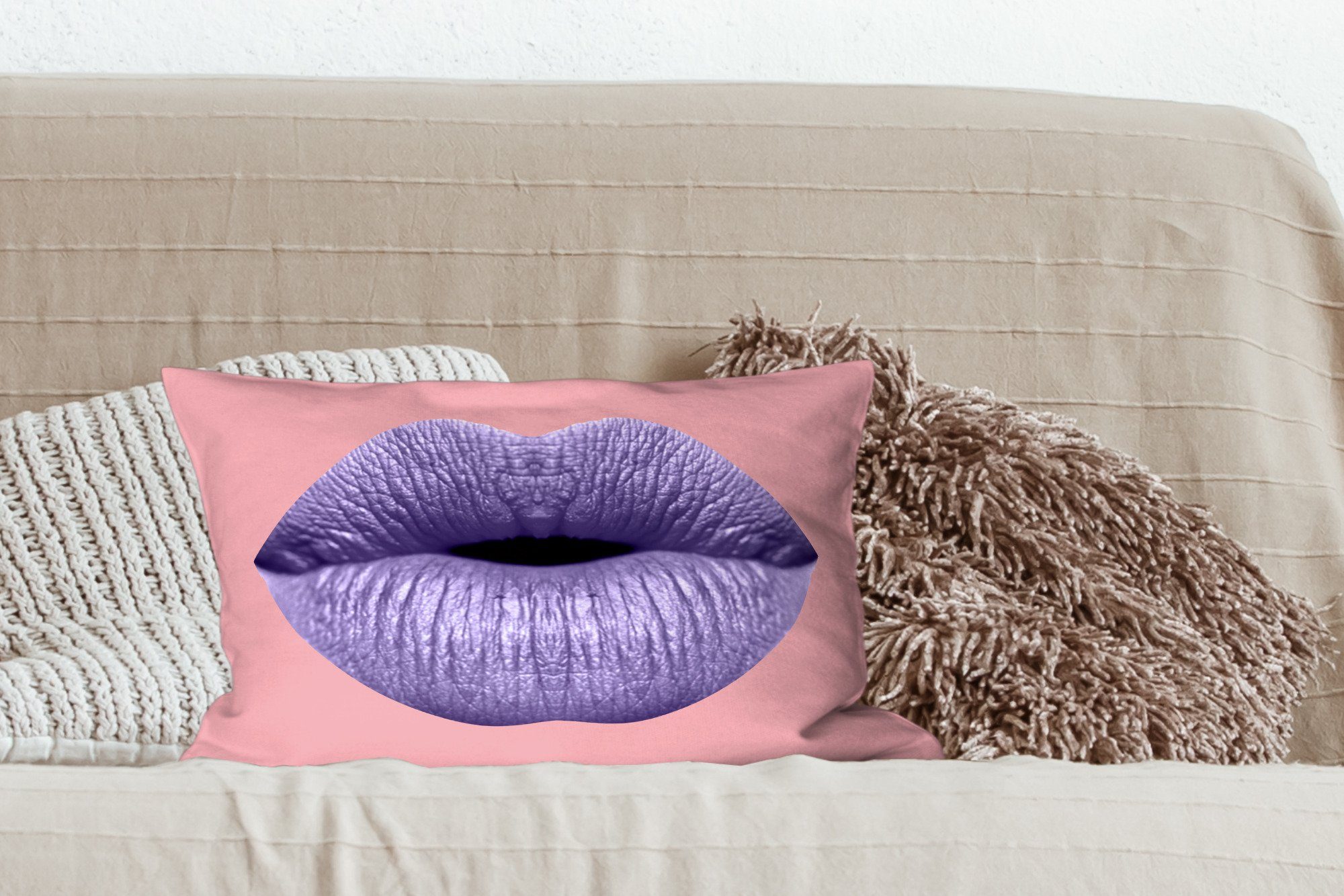 MuchoWow Dekokissen - Pastell Dekoration, Wohzimmer Schlafzimmer Dekokissen Lippen mit Füllung, Zierkissen, Rosa, 