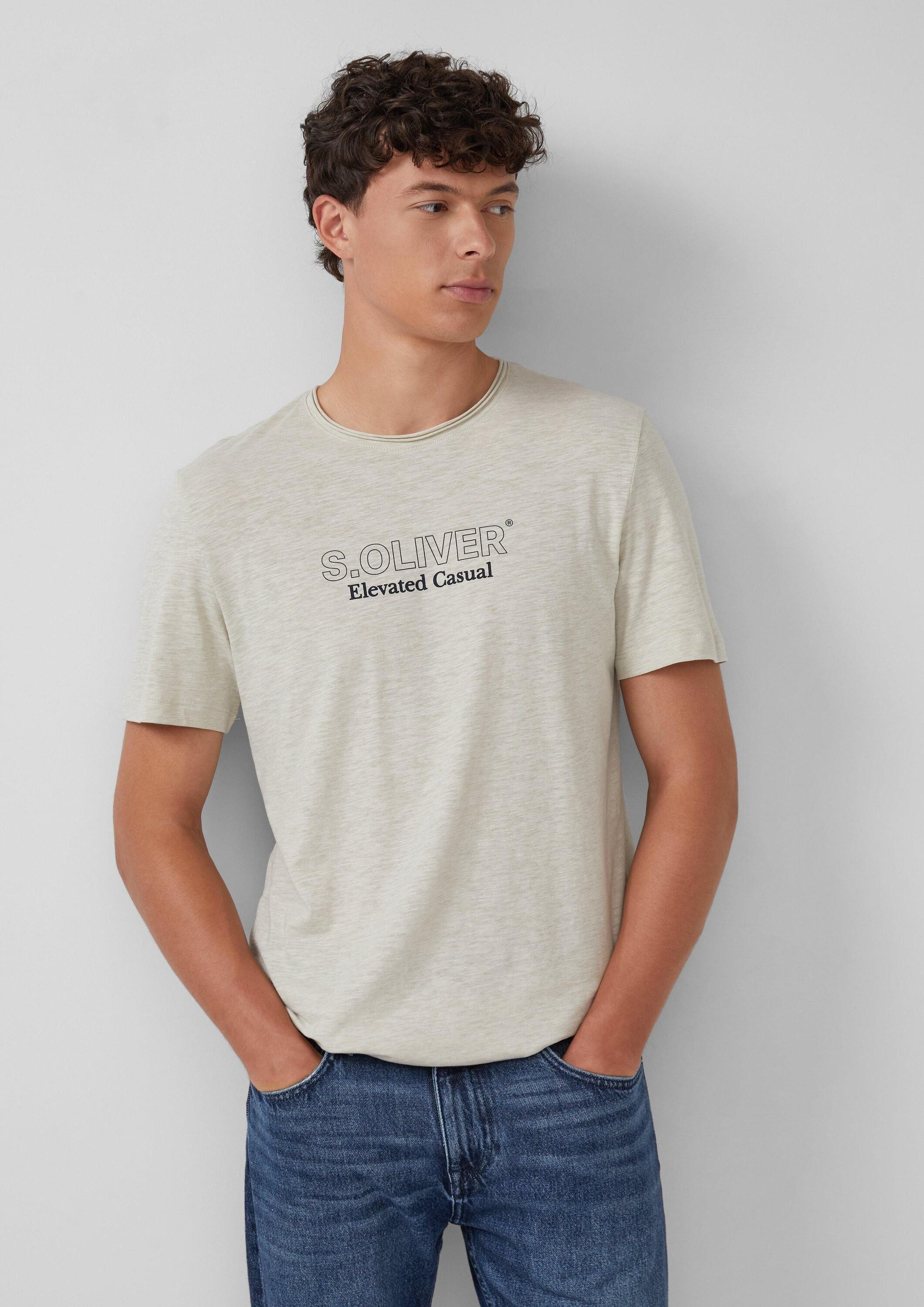 s.Oliver Kurzarmshirt T-Shirt Meliertes T-Shirt mit Rollkante und Frontprint