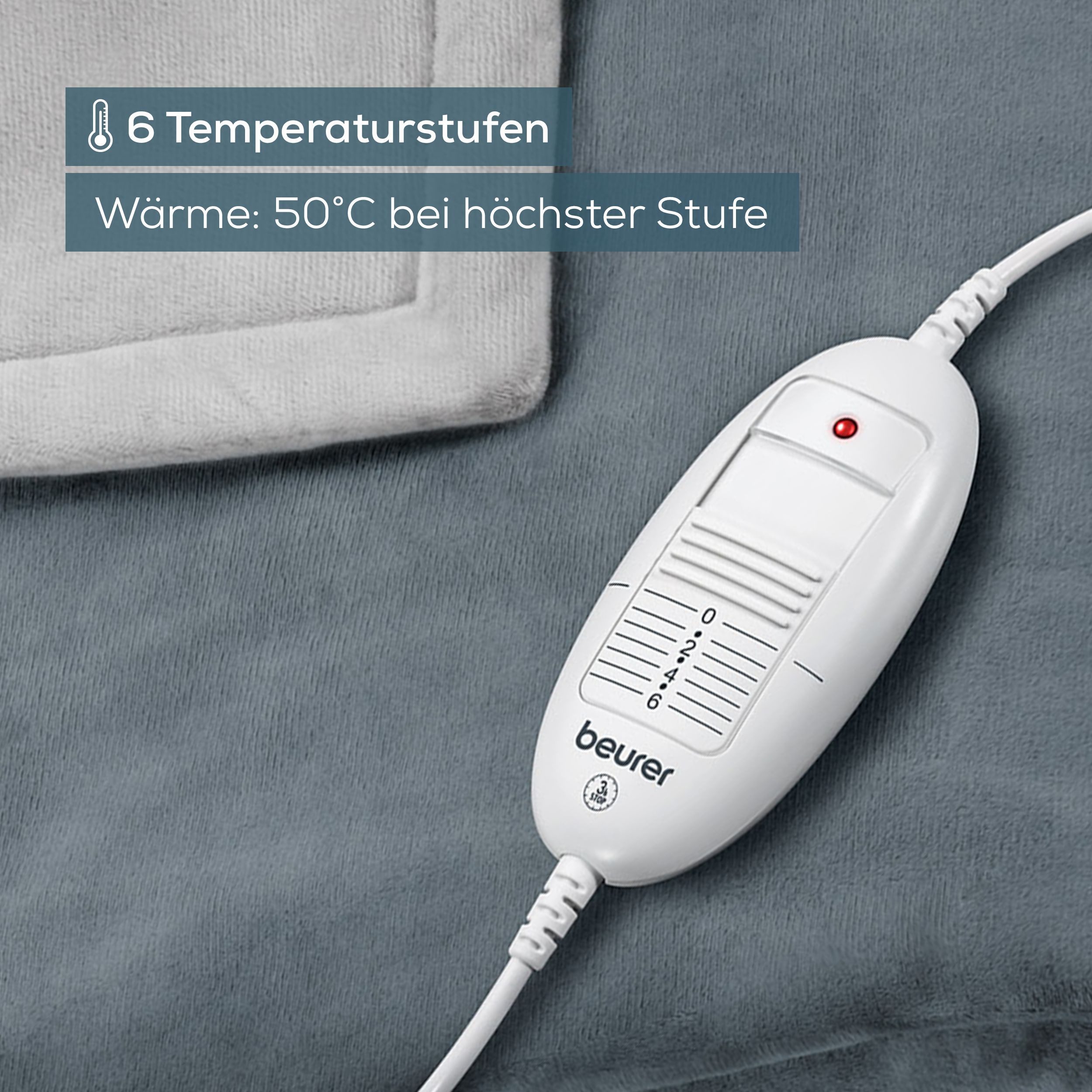 BEURER Heizdecke HD 75 Cosy Dark-Grey, elektrische Wärmedecke zum Einkuscheln, Mit 6 Temperaturstufen, Abschaltautomatik, maschinenwaschbar