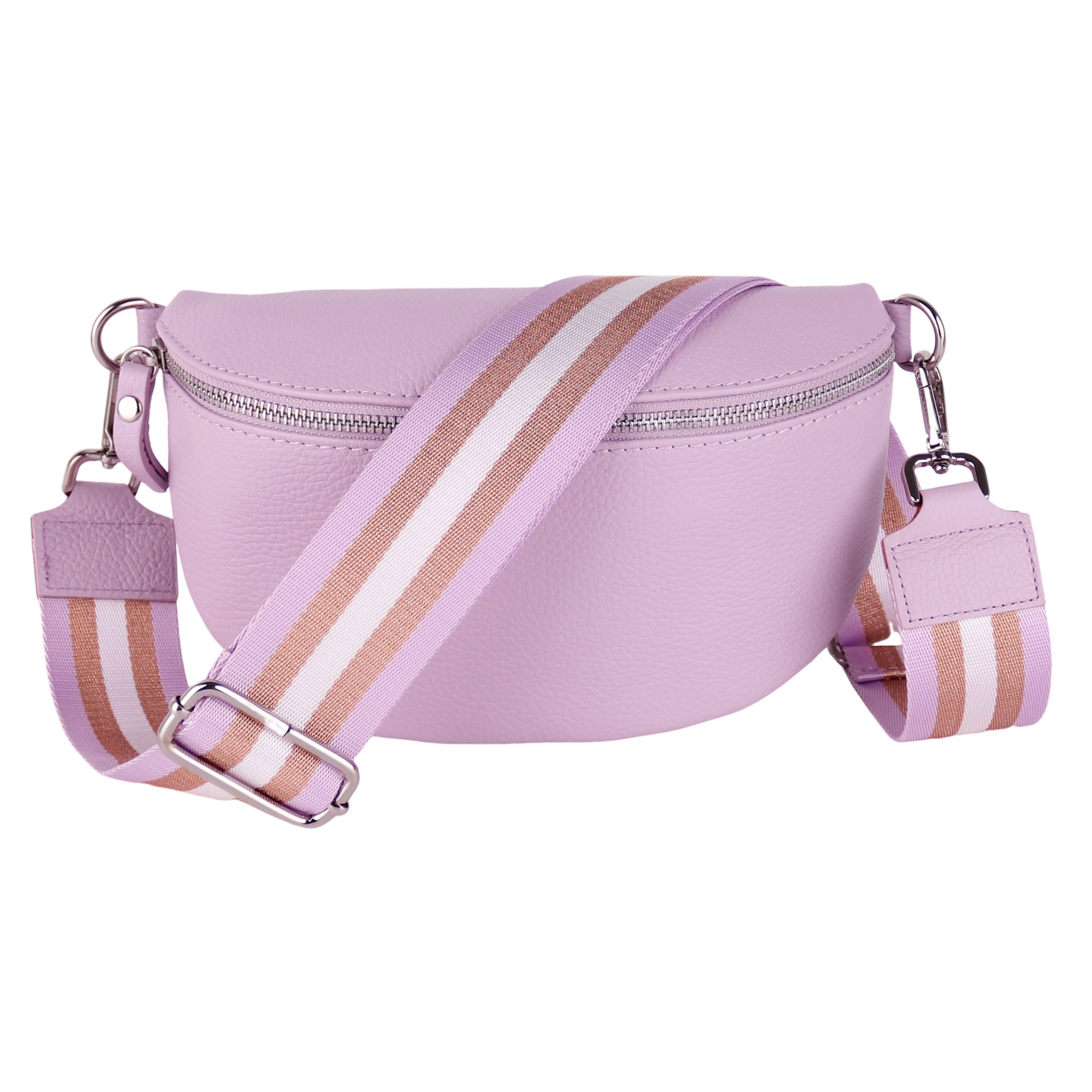 MIRROSI Bauchtasche Damen, Echtleder, Leder, Made in Italy, Umhängetasche, Brusttasche, (Schultertasche für jeden Anlass (1 Tasche & 2 Gurte), 3 Größen auswählbar), Crossbody Bag, Babyblau, gemusterten& verstellbaren Schulterriemen