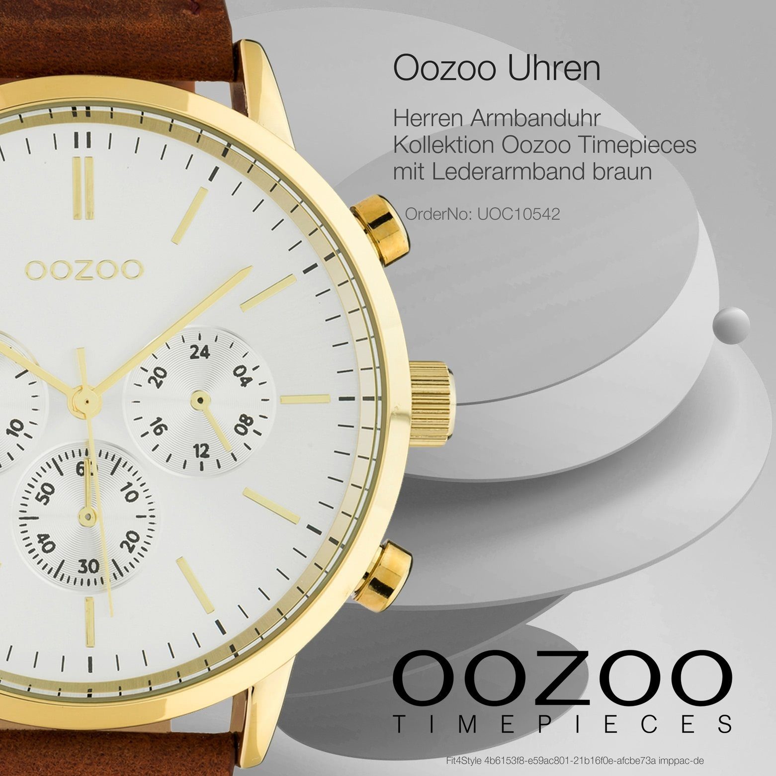 OOZOO Quarzuhr Oozoo Armbanduhr Herren extra Herrenuhr Fashion-Style braun 48mm) groß rund, (ca. Analog, Lederarmband
