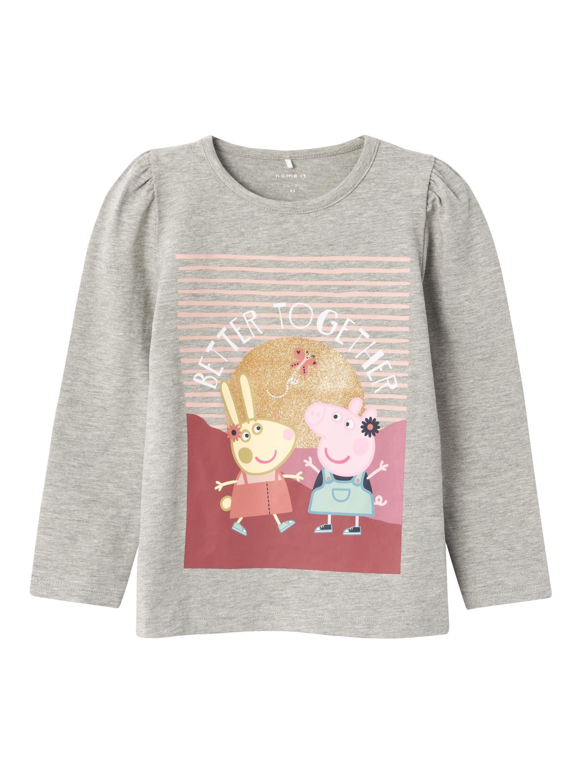 Name It Langarmshirt NMFANNA Grey Melange PEPPAPIG TOP LS CPLG