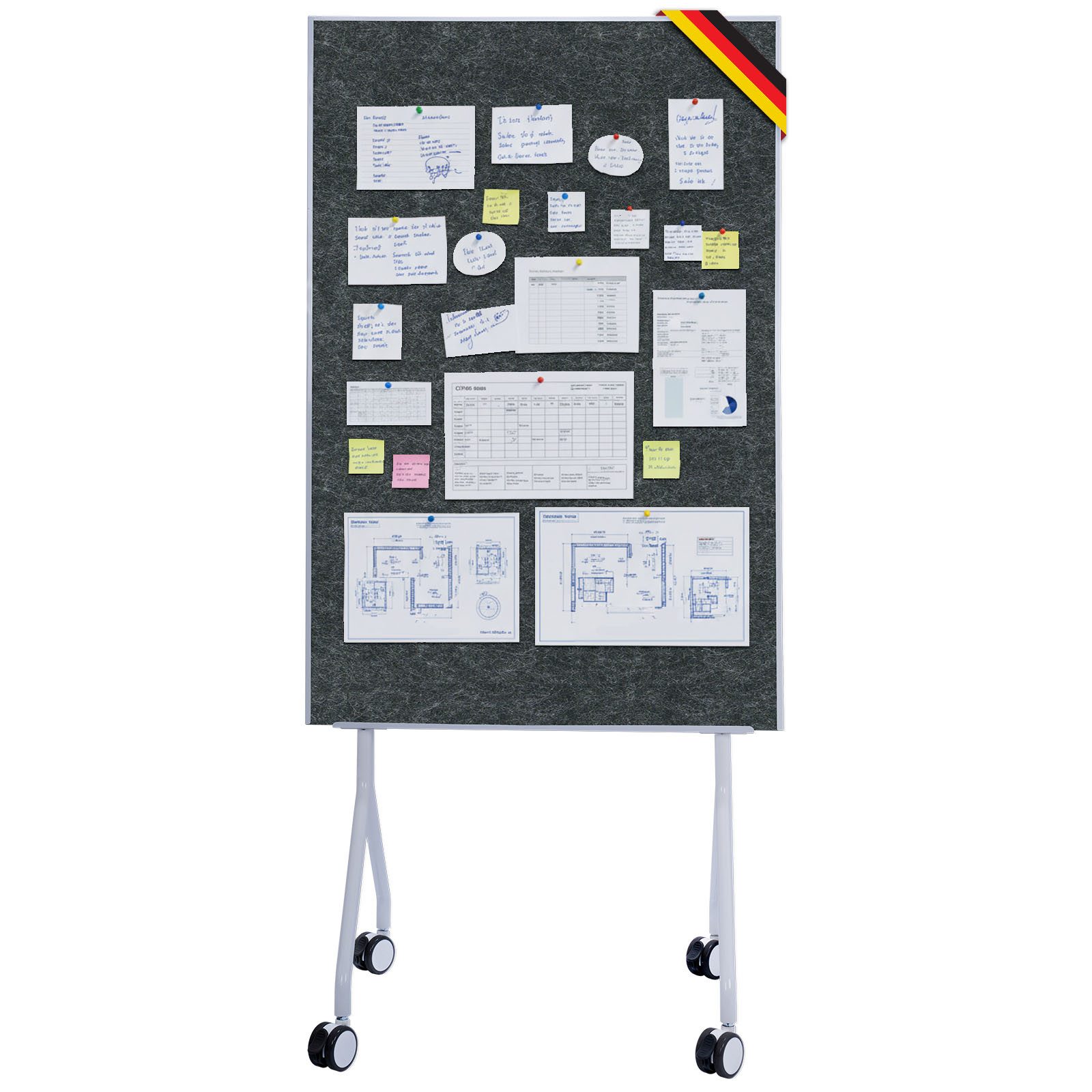 Floordirekt Memoboard Giant, Mobile Präsentationstafel 80 × 120 cm mit feststellbaren Rollen, (leichter & stabiler Metallrahmen, 1-tlg., verschiedene Farben), beidseitige Filztafel mit Ablage für Büro, Schule, Meeting, Workshop