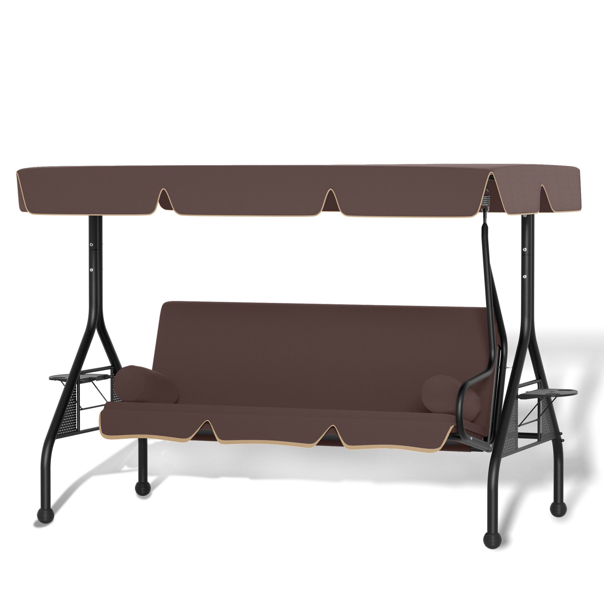 FIVMEN Hollywoodschaukel 3-Sitzer Schaukelbank mit Verstellbarem Sonnendach Sitzkissen, Gartenschaukel für Terrasse Balkon Gartenliege bis 350 kg