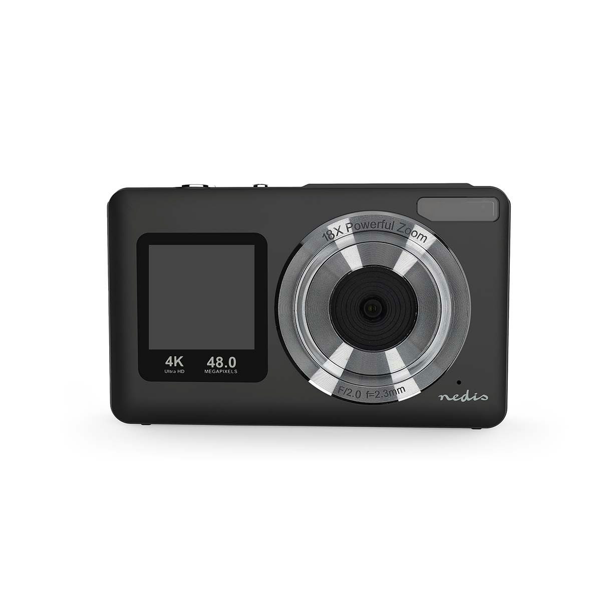 Nedis PCAM2530BK Vollformat-Digitalkamera (48 MPixel, 4K-Video, dualer Bildschirm für Selbstaufnahmen)