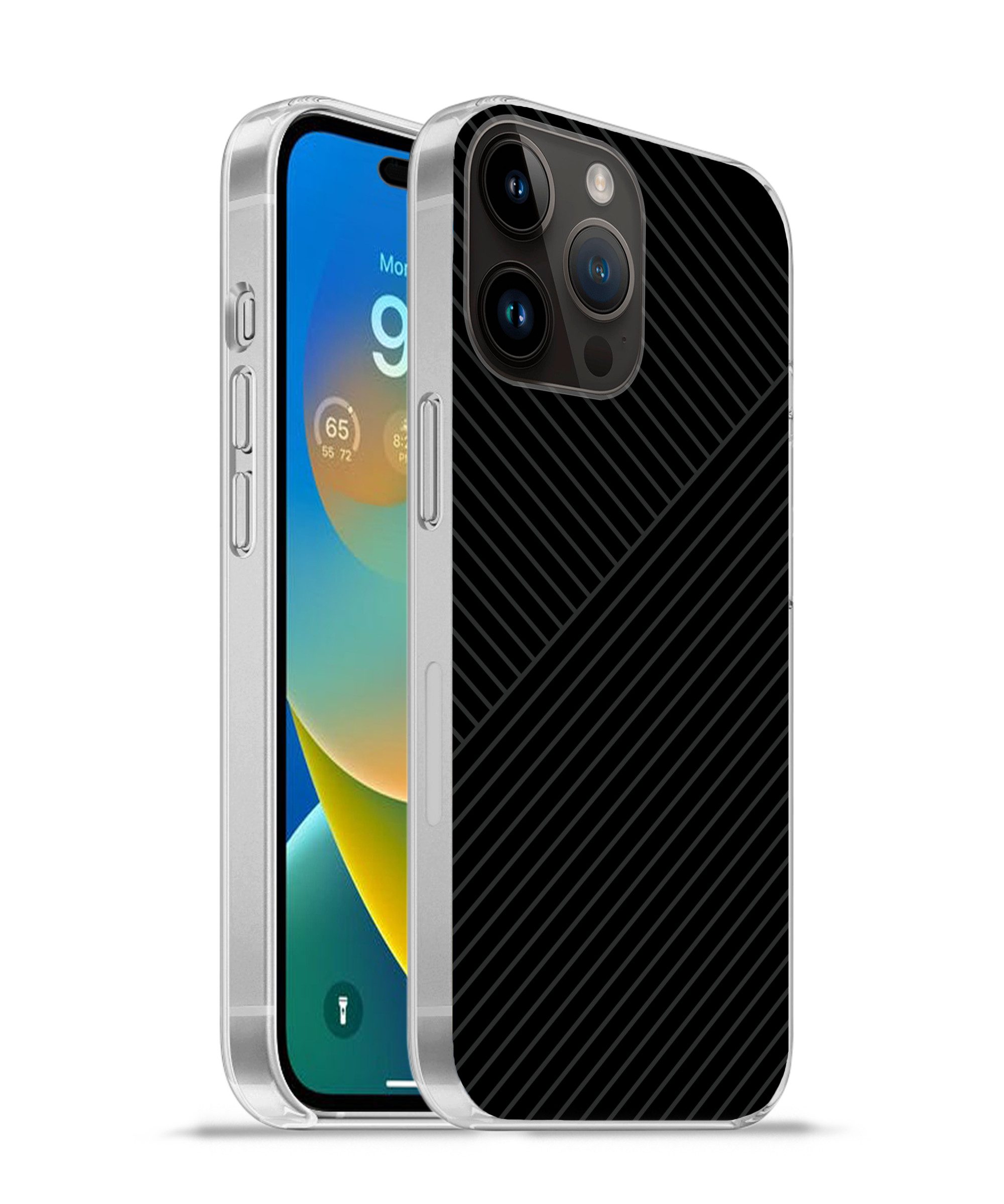 MuchoWow Handyhülle für Apple iPhone 14 Pro Max Linien - Abstrakt - Schwarz - Grau - Minim, Smartphone-Bumper, Print, Handy Schutzhülle Dünn