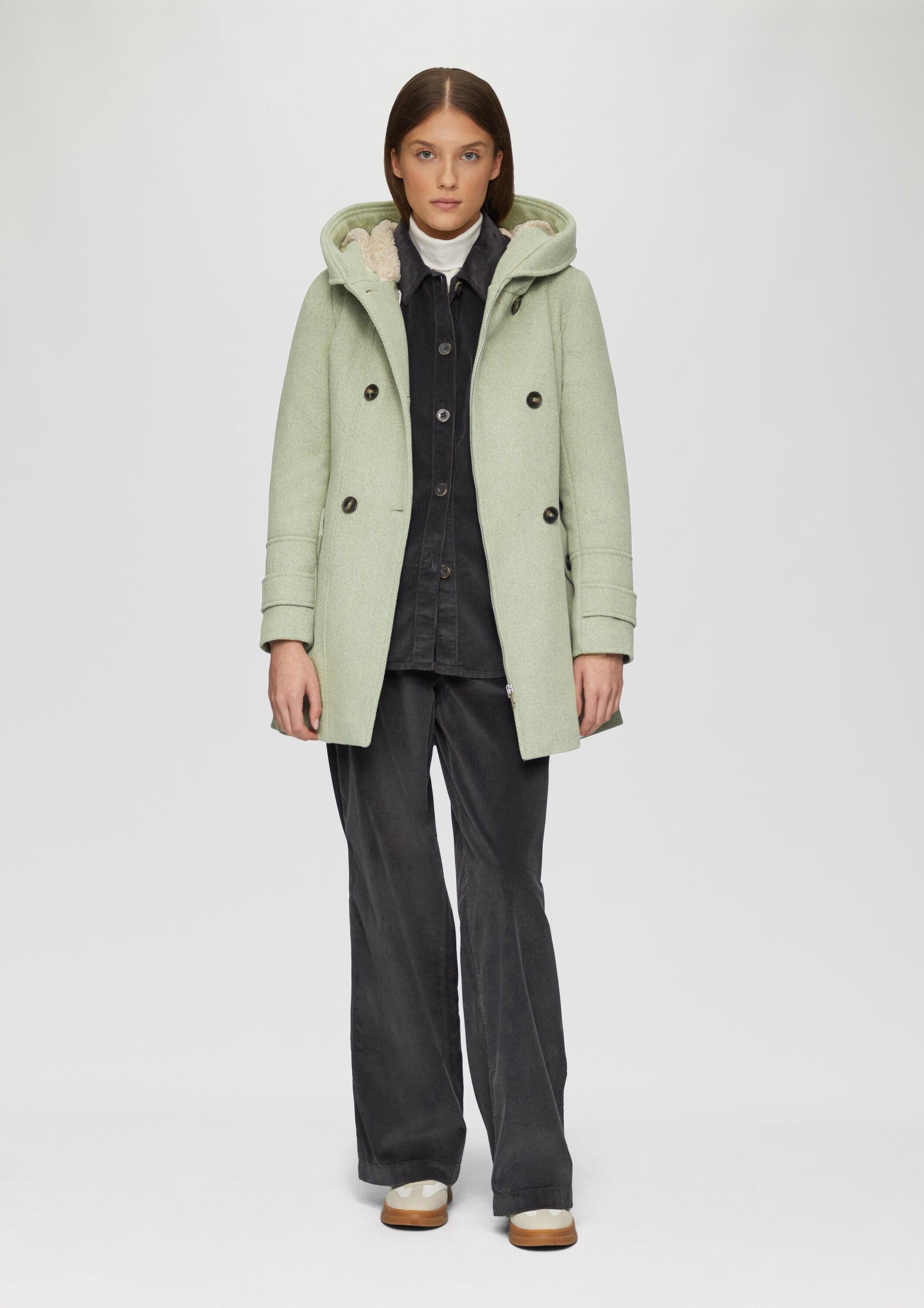 s.Oliver Wintermantel Outdoor-Mantel Strukturierter Wollmantel mit Teddyplüschfutter