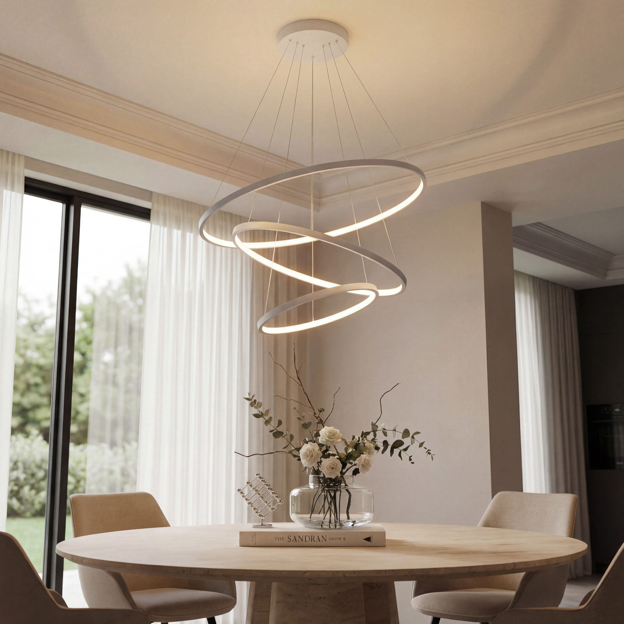 CASA DOMA LED Pendelleuchte Evora, smarte Hängelampe, Esszimmer, Wohnzimmer, Schwarz/Weiß, modern, dimmbar, LED fest integriert, Neutralweiß, Kaltweiß, Warmweiß, inkl. Fernbedienung, höhenverstellbar, aus Metall, Ringform