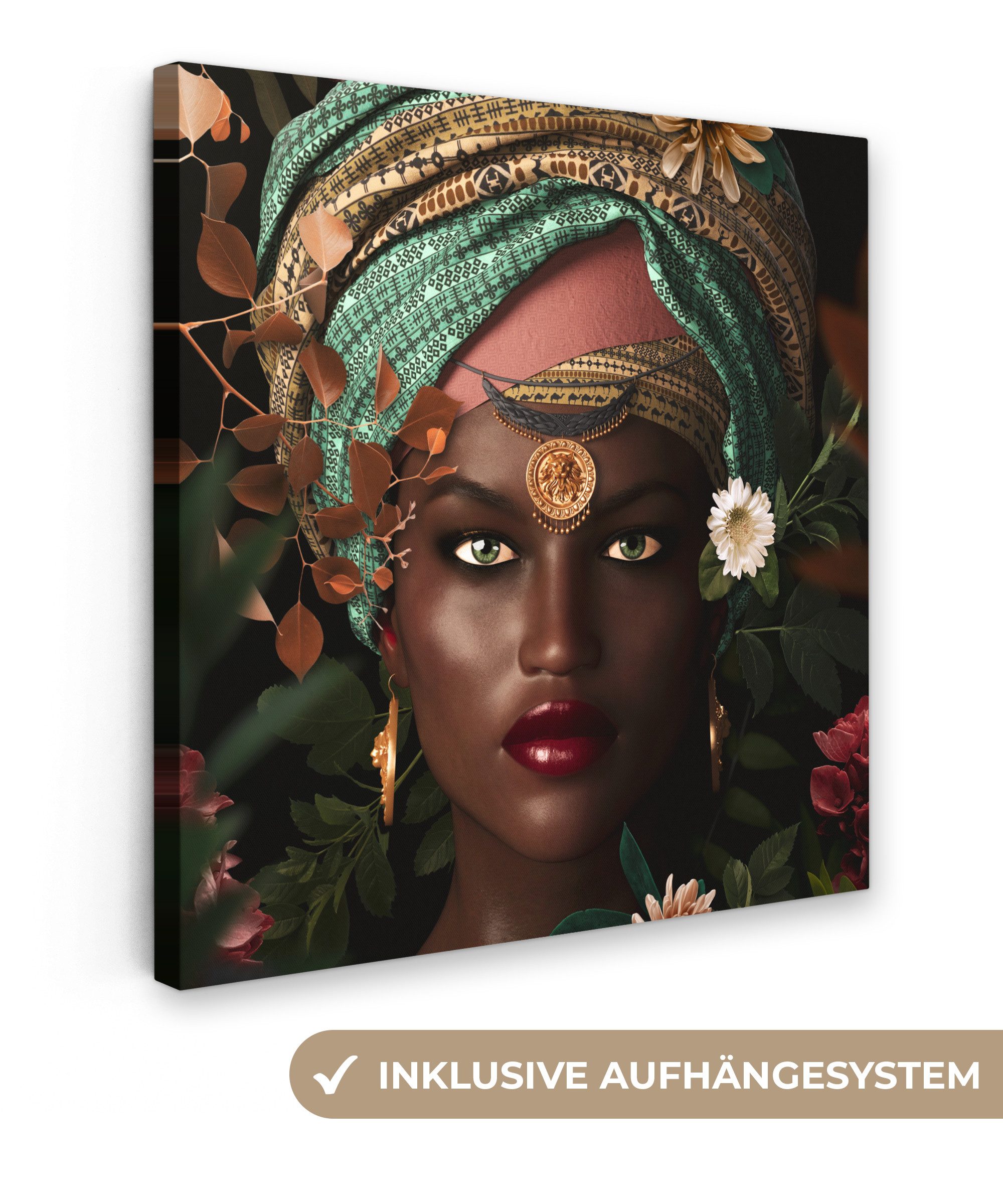 OneMillionCanvasses® Leinwandbild Frau - Blumen - Schmetterlinge - Pflanzen - Schmuck - Luxus, Fotodruck (1 St), Wandbild, Deko Schlafzimmer Wohnzimmer Flur 20x20 cm