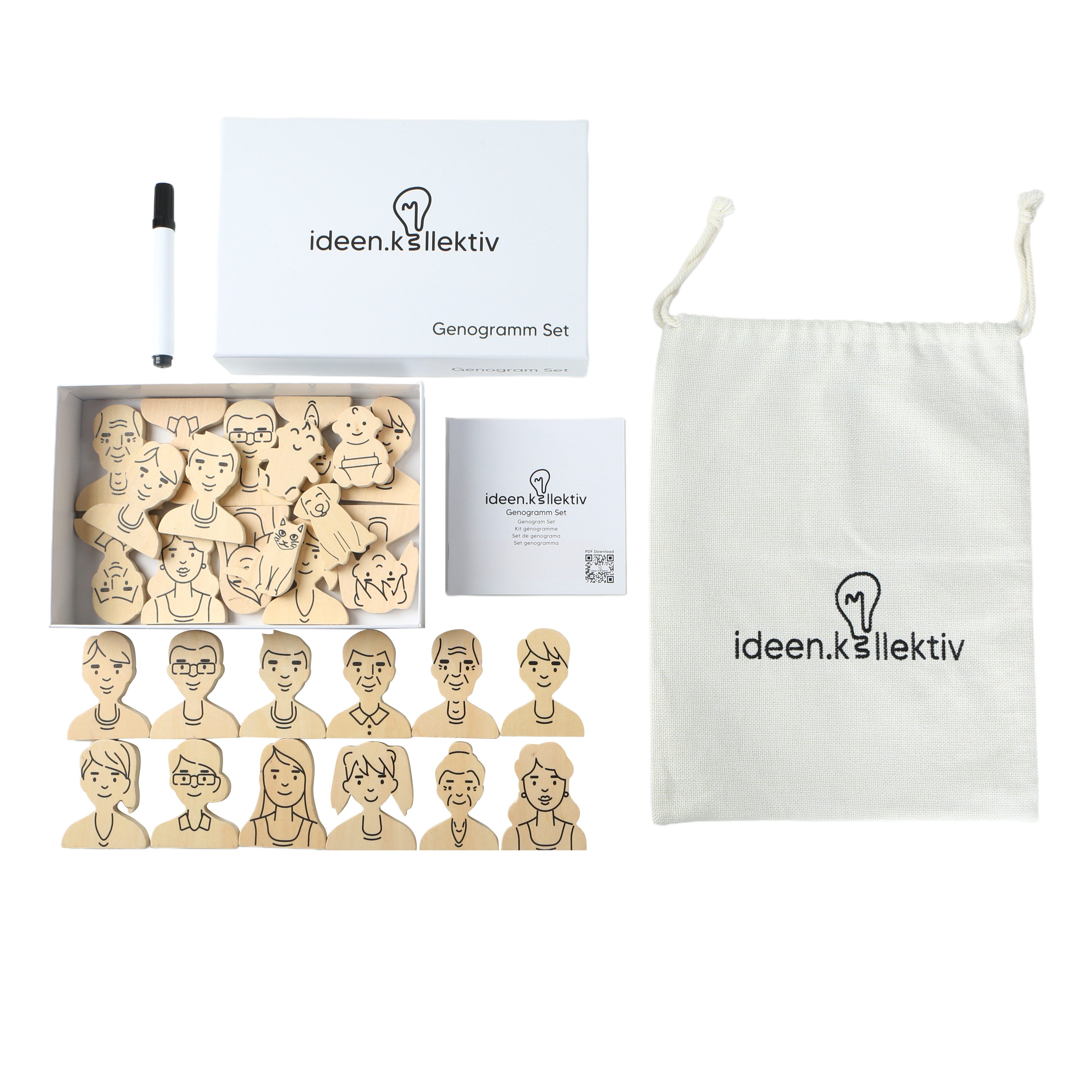 ideen.kollektiv Lernspielzeug Genogramm Set – 28 magnetisch Figuren (für systemische Arbeit mit Familienstrukturen über Generationen, visualisiert Rollen, Beziehungen & Muster), für Therapie & Coaching