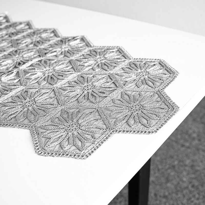 Almina Tischläufer Exclusive Tischwäsche Tischäufer ca. 40x140 cm mit Blumen bestickt