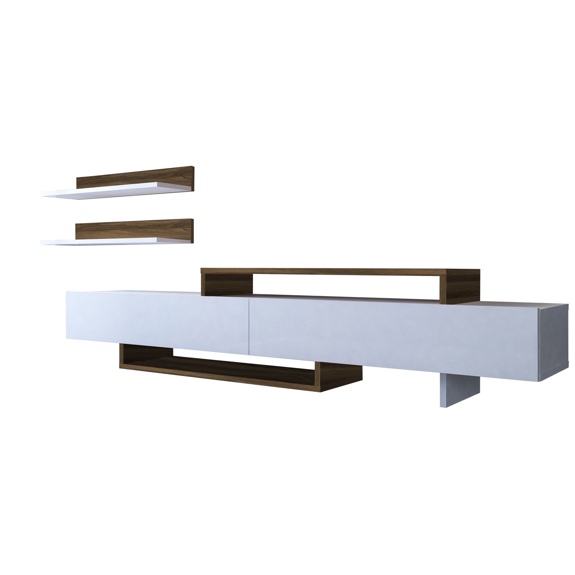 moebel17 Wohnwand Wohnwand Nirvana Weiß Walnuss, (3-tlg. Set, 3-St., Wohnwa günstig online kaufen