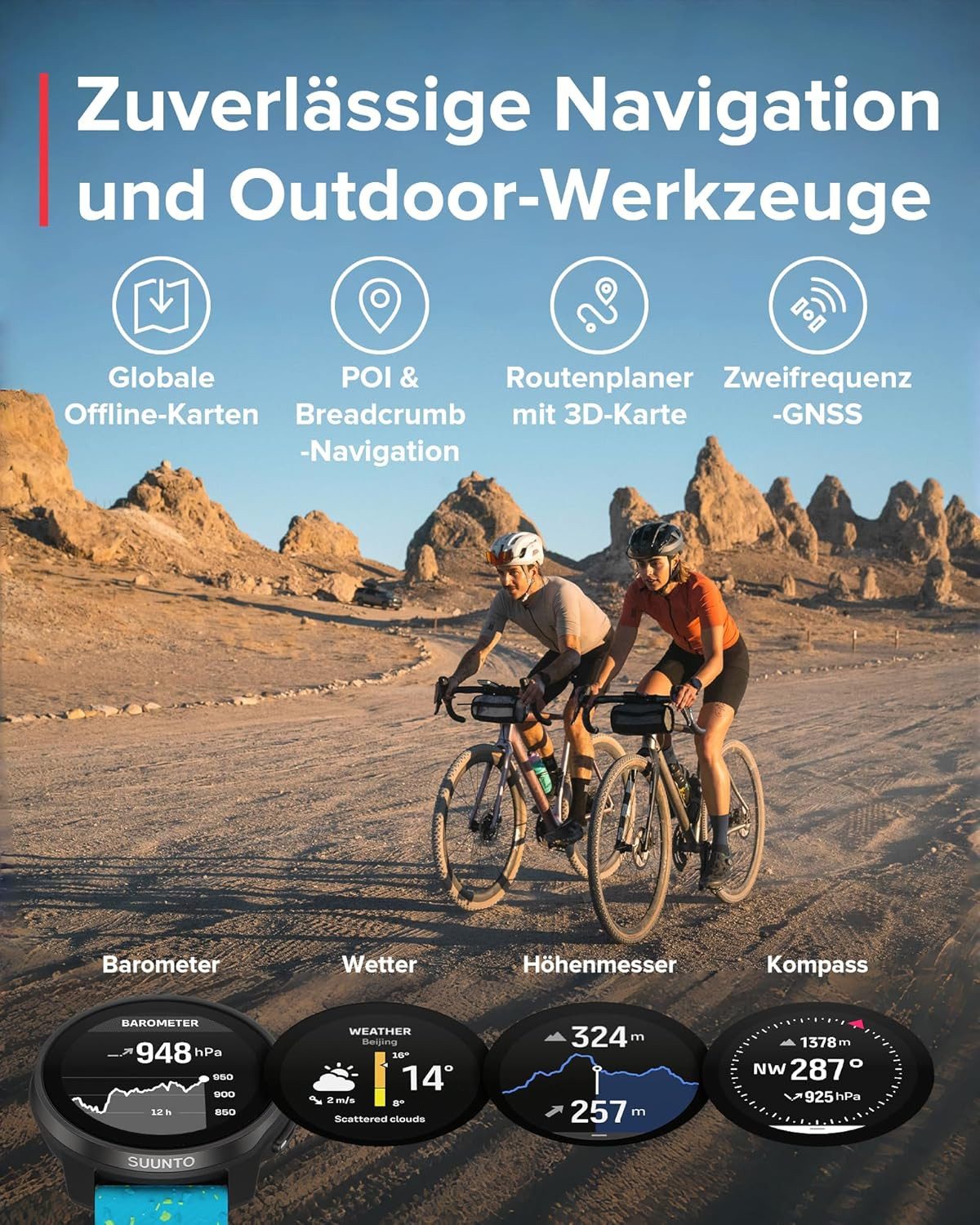 Suunto Smartwatch (3,3 cm, android ios), Multisport Smartwatch mit GPS AMOLED Display HRV und 95 Sportmodi