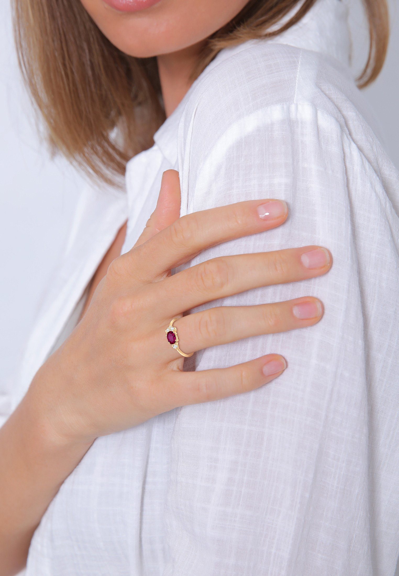 Elli Premium Verlobungsring Zirkonia Synthetischer Rubin Pink 925 Sterling Silber vergoldet – Bild 4 von 4