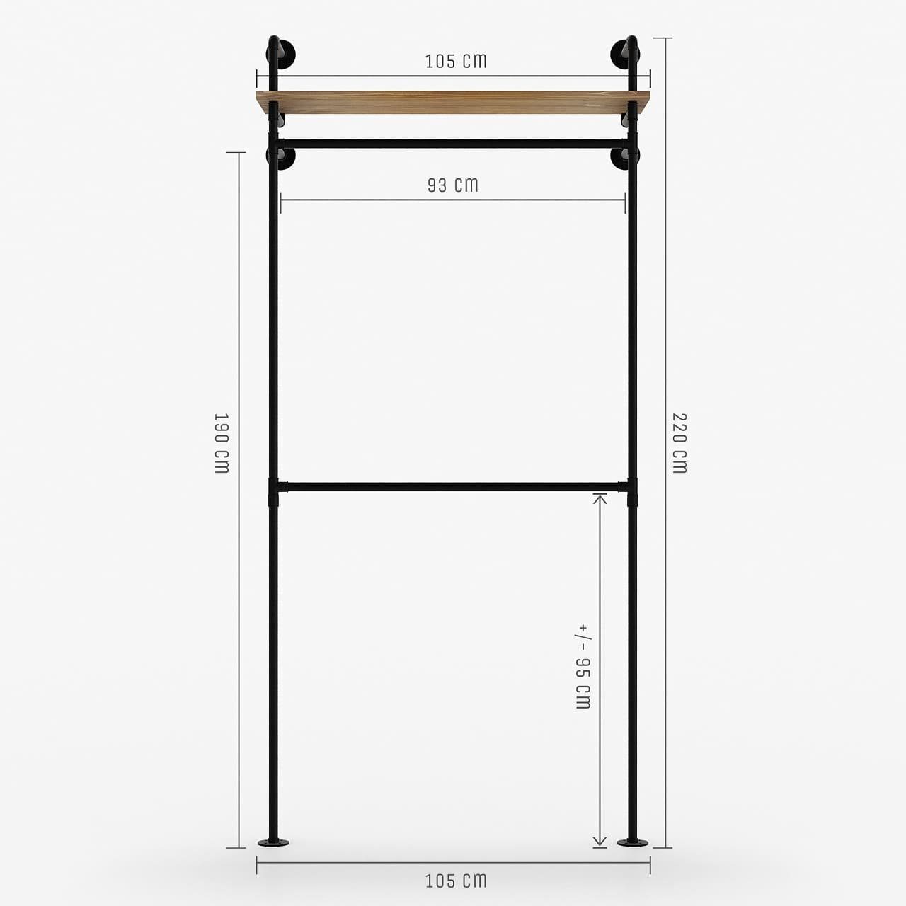 Querstange CARLSSON, Regalbrett Eichenholz), Ablage Garderobe Garderobenständer Offene aus mit und oben (Mit zusätzlicher design pamo.