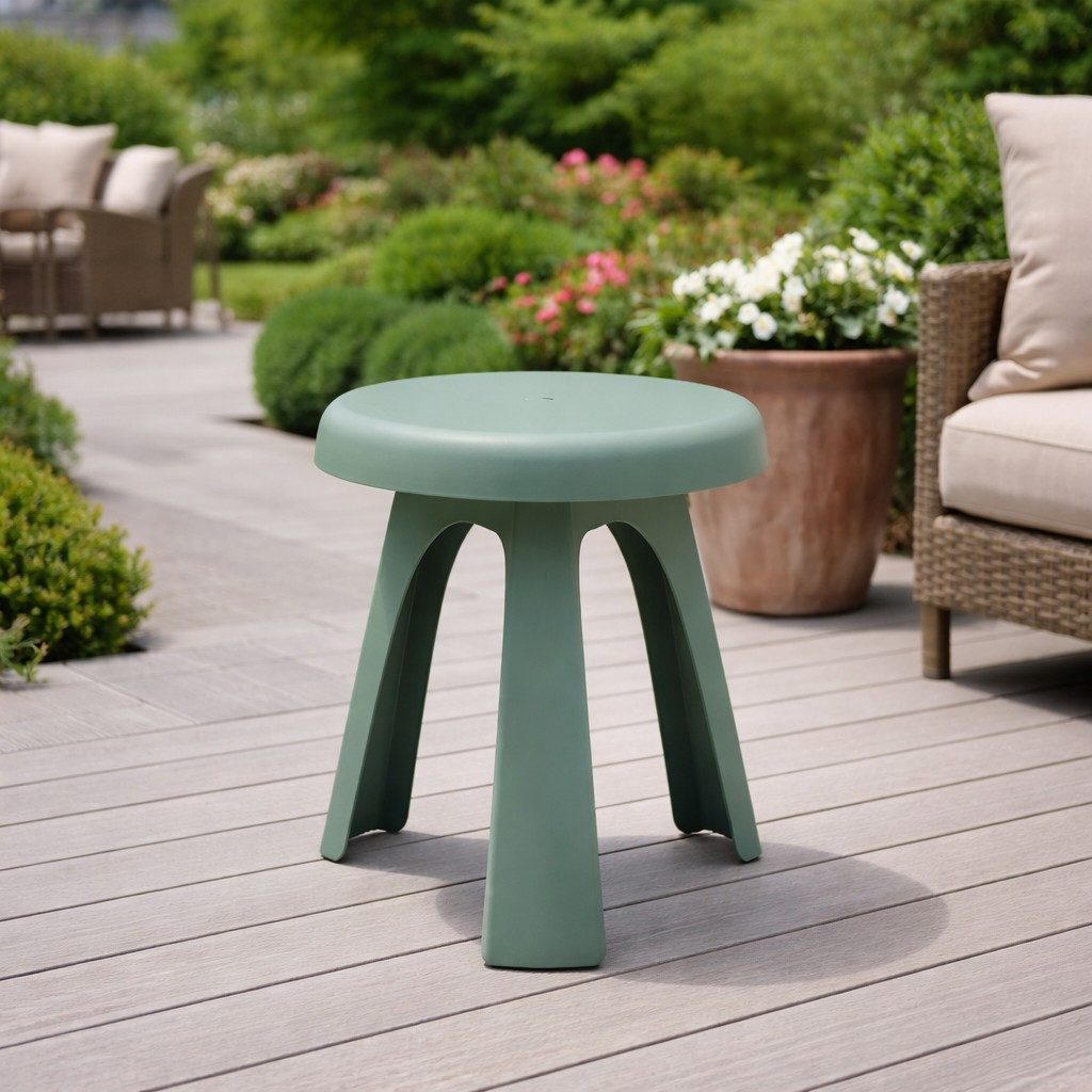 Xlmoebel Beistelltisch Stylischer und wetterfester Gartenhocker in Grün (Einzeltisch, 1-St., 1x Beistelltisch), Made in Europa