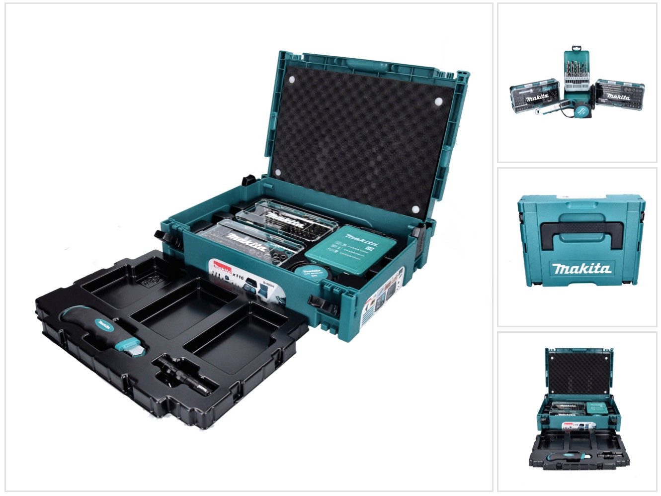 Makita Werkzeugset Bohrer- und Bitset 116 tlg Set (B-49884) Taschenlampe / Ratschensch