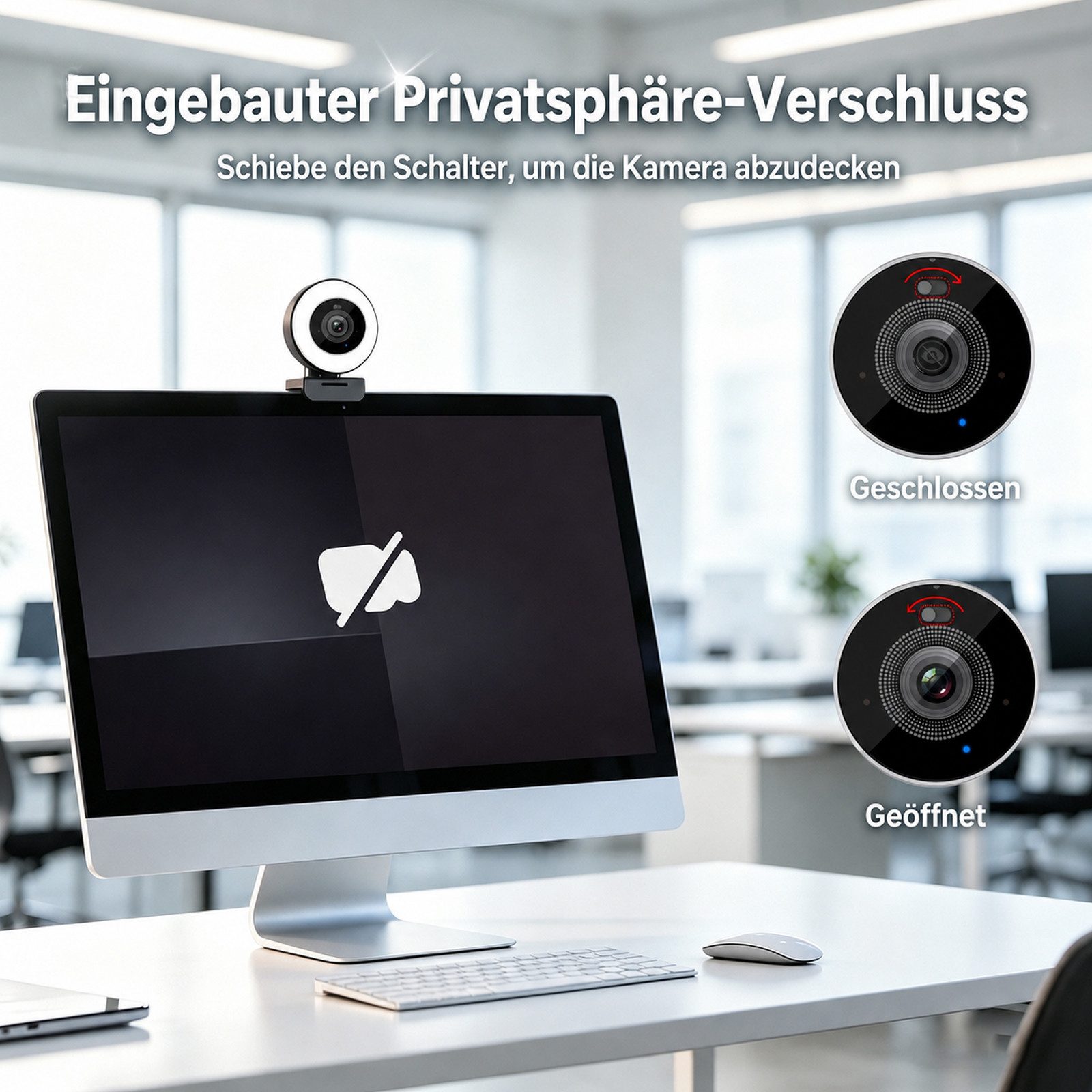 Philips SPL6408BT Webcam mit Ringlicht,2K/USB/30FPS/4MP/Autofokus/Plug & Play Webcam (2K, USB, Autofokus / 3 Beleuchtungsmodi/360° Panorama Drehung)