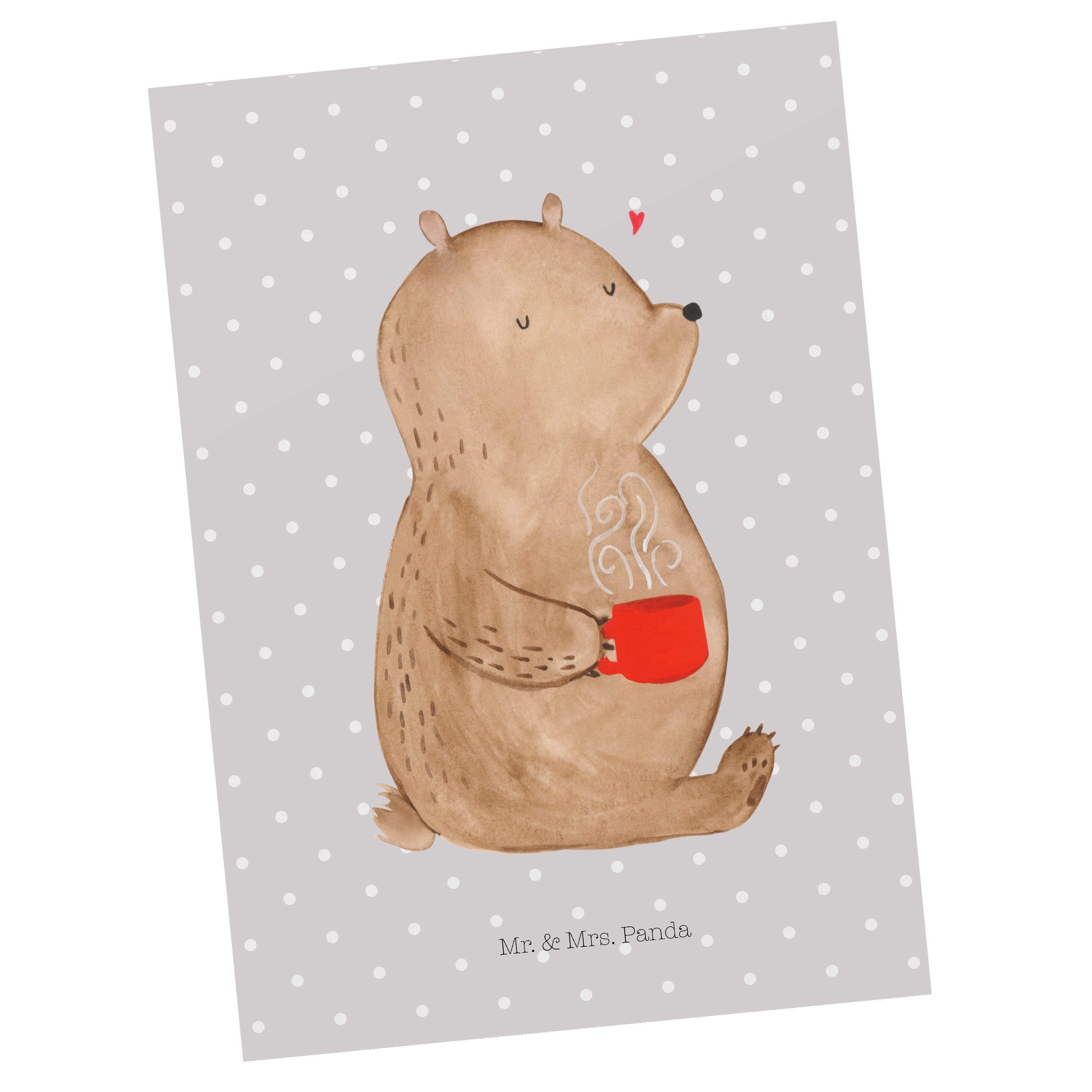 Mr. & Mrs. Panda Postkarte Bär Geschenk, Kaffee Morgenroutine, - Grau E Pastell - Geschenkkarte