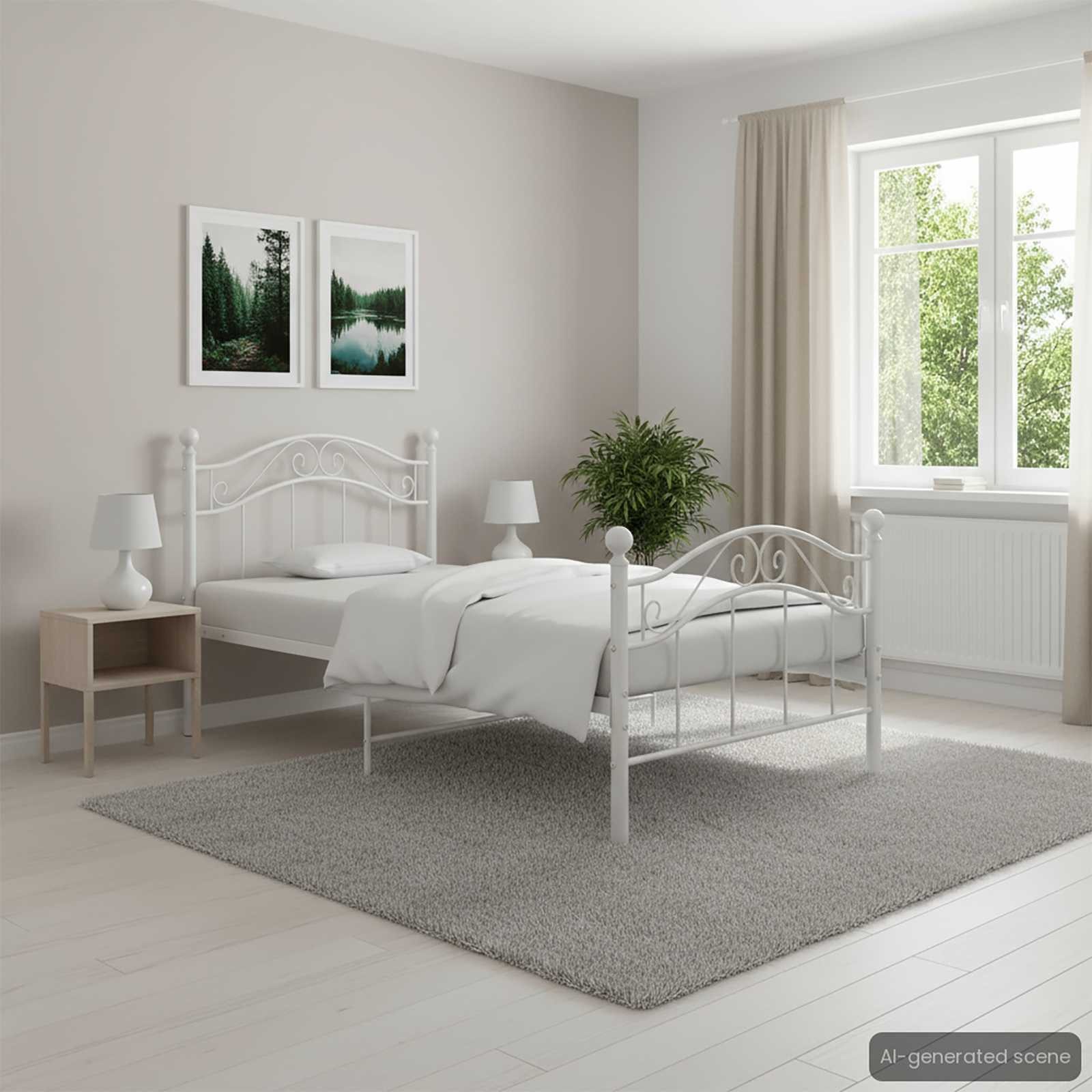 furnicato Bettgestell Einzelbett Metallgestell 209x97x92,5 cm Weiß robust und langlebig (1-tlg), Stabiles Metallgestell-Bett mit Latten für optimalen Halt und Komfort