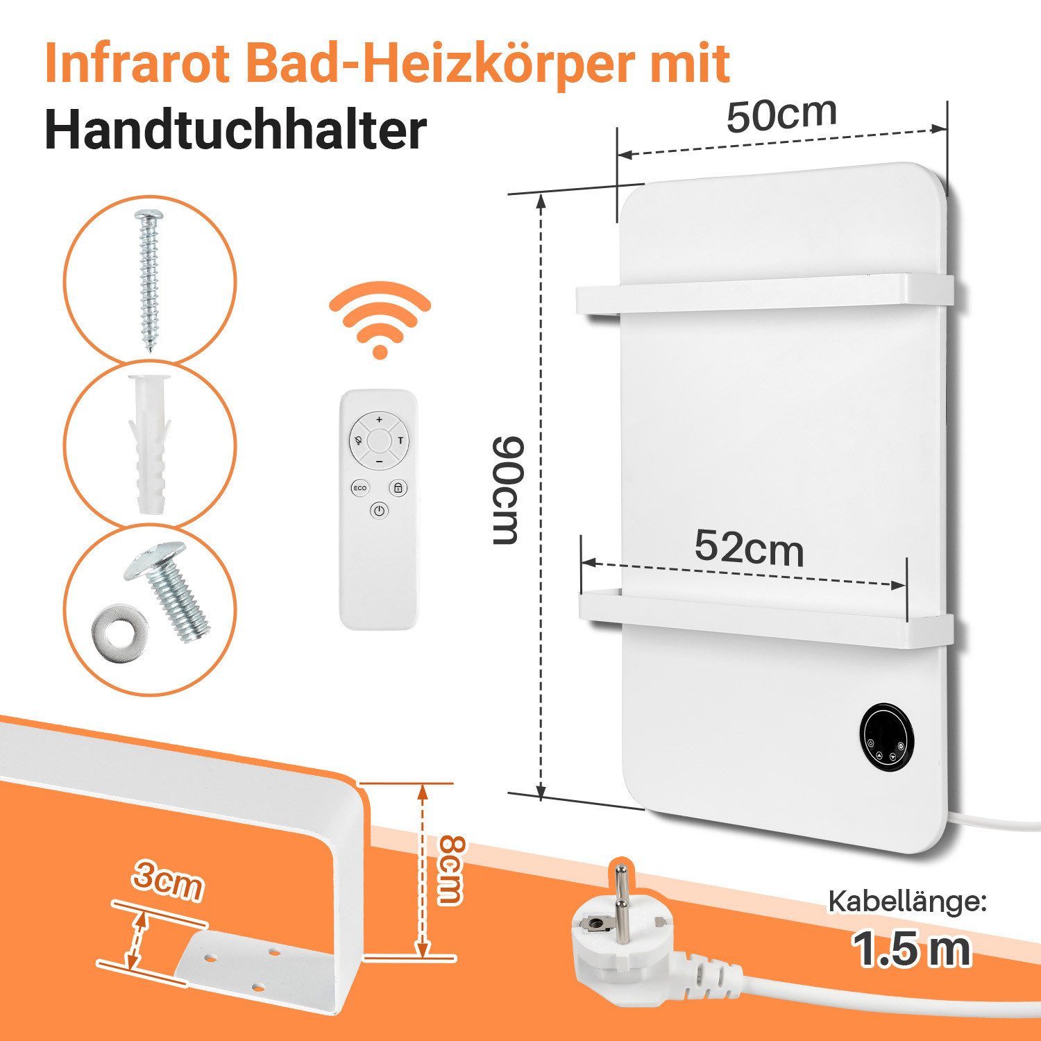 Clanmacy Infrarotheizung Infrarotheizung 600W Stand/Wandmontage Fernbedienung Smart App fähig. – Bild 2 von 5