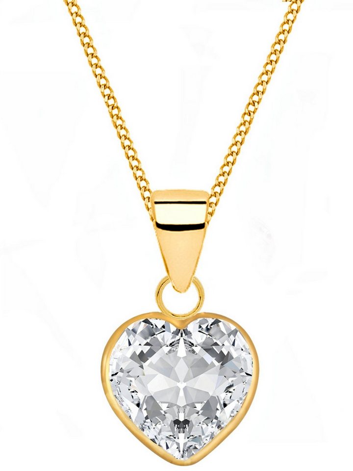 Goldene Hufeisen Kette mit Anhänger Kristallklarer Herzanhänger mit Halskette - aus vergoldetem Echtsilber, 925 Sterling Silber (hypoallergen)