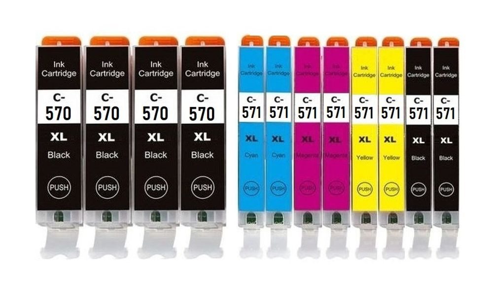 inkpro 12 Druckerpatronen kompatibel mit Canon PGI-570 XL & CLI-571 XL, Tintenpatrone (für Pixma MG5750, MG5751, MG5752, MG5753, MG6850, MG6851, MG6852, MG6853, MG7750, MG7751, MG7752, MG7753, TS5050, TS5051, TS5053, TS5055, TS6050, TS6051, TS6052, TS8050, TS8051, TS8052, TS8053, TS9050, TS9055, 12-tlg., 4 x PGI-570 Black und je 2 x CLI-571 Cyan, Magenta, Yellow, Black)