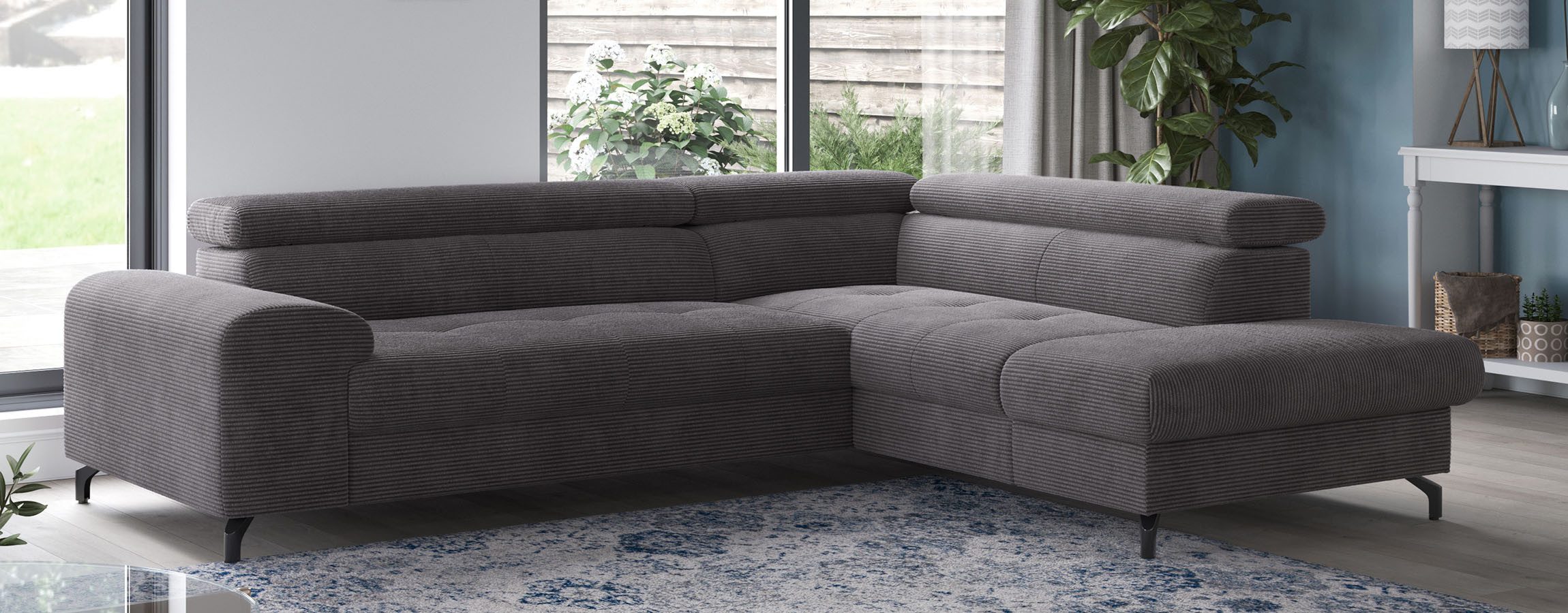 COTTA Ecksofa Aura L-Form, B: 260 cm, inkl. Schlaffunktion, auch in Cord, Kopfteile, extra Bettkasten, Fußhöhe 12cm, Liegefläche 176x123cm