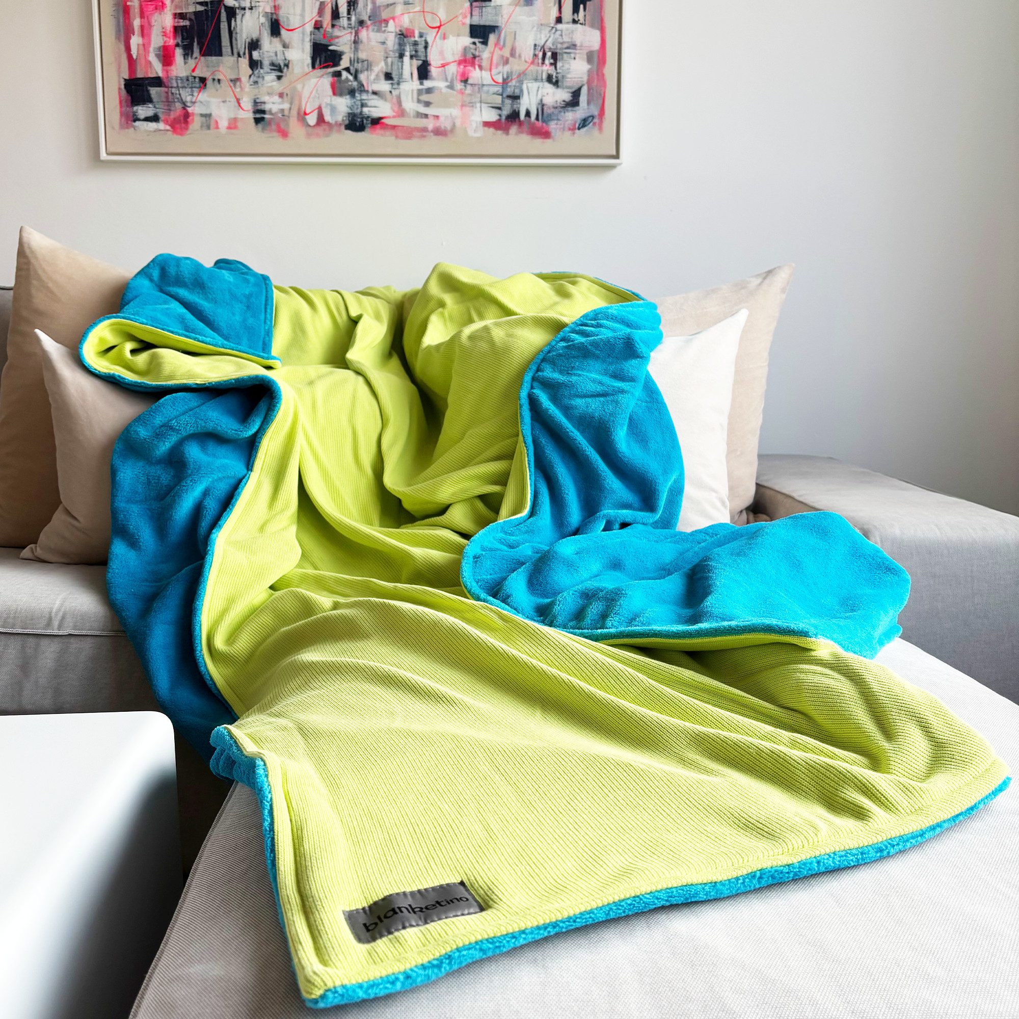 Wohndecke XL Kuscheldecke • Mini Strick • 210 x150 cm, blanketino, Neonfarben • Extra warm • Made in Germany