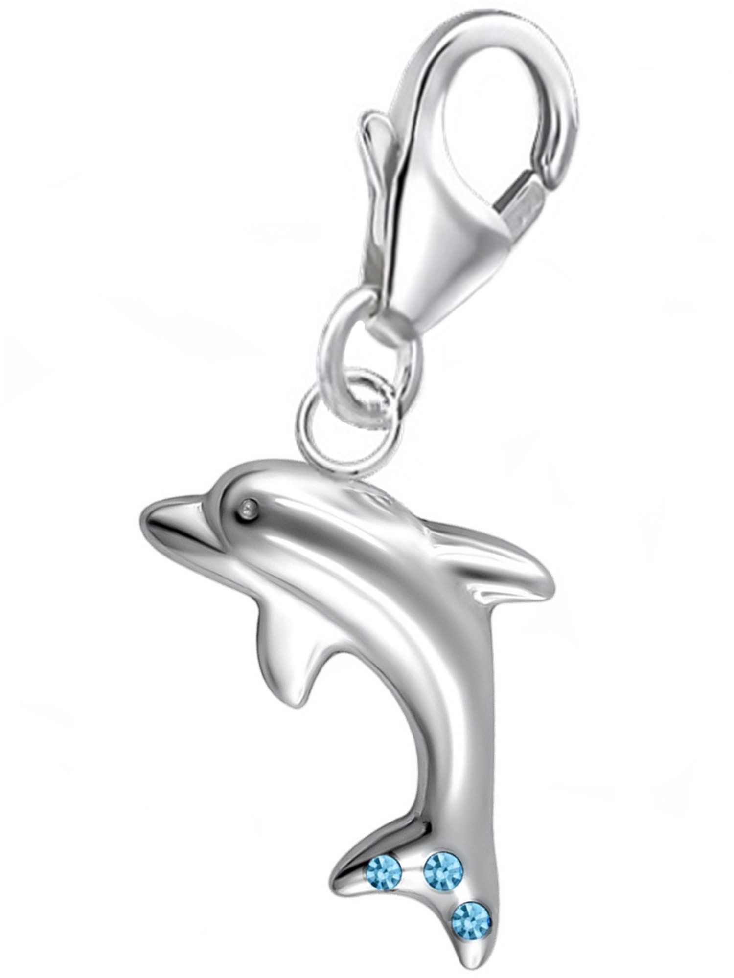 Goldene Hufeisen Charm Kristall Zirkonia Delfin Charm Einhänger für Bettelarmband 925 Silber (1 Stück, inkl. Etui), für Gliederarmband oder Halskette
