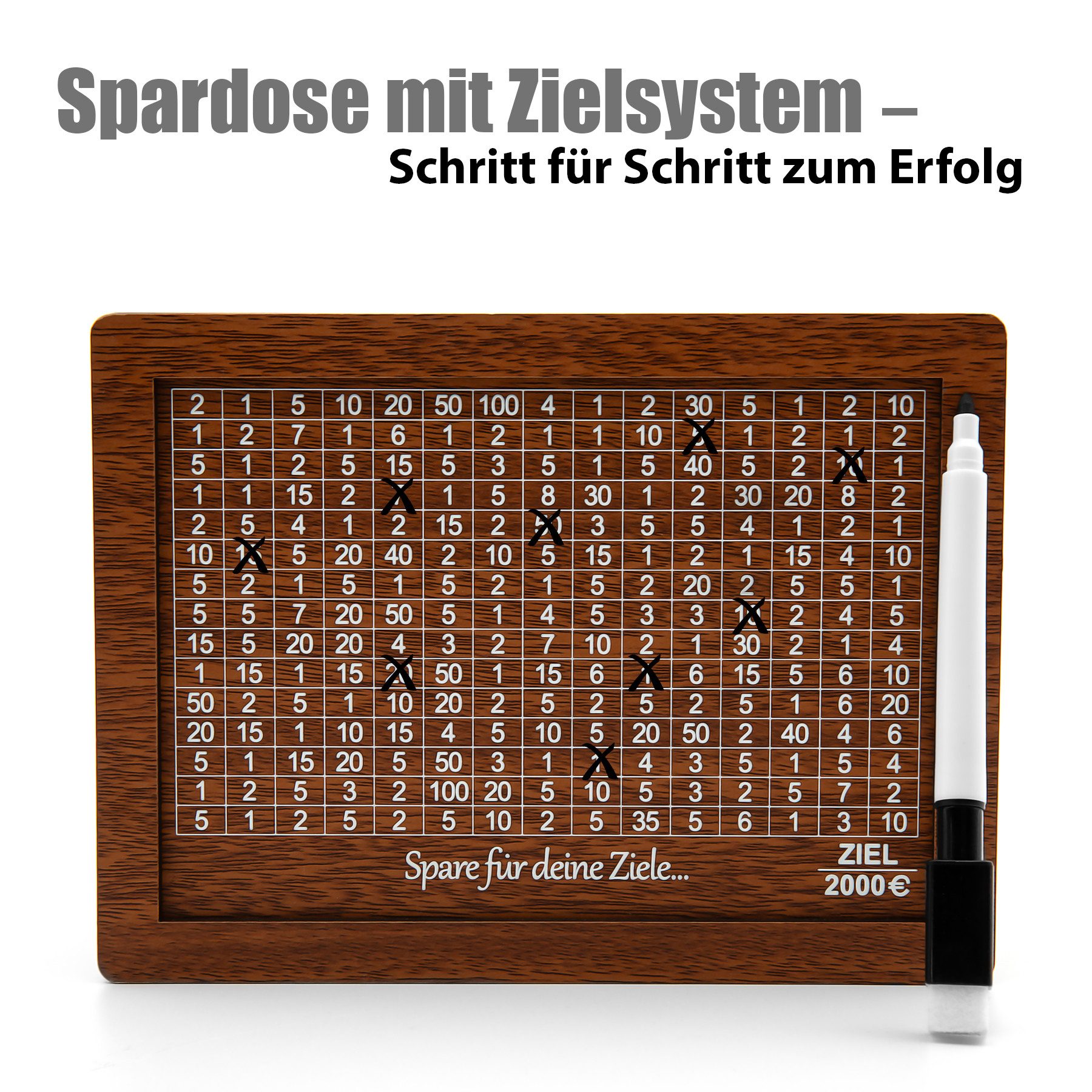 BigDean Spardose Spardose mit Ziel 2000€ aus Holz – Sparbox in Geschenkverpackung, (Packung, 1-tlg., Spardose), Sparen Leichtgemacht, Klares Ziel, Motivierend – Bild 5 von 5