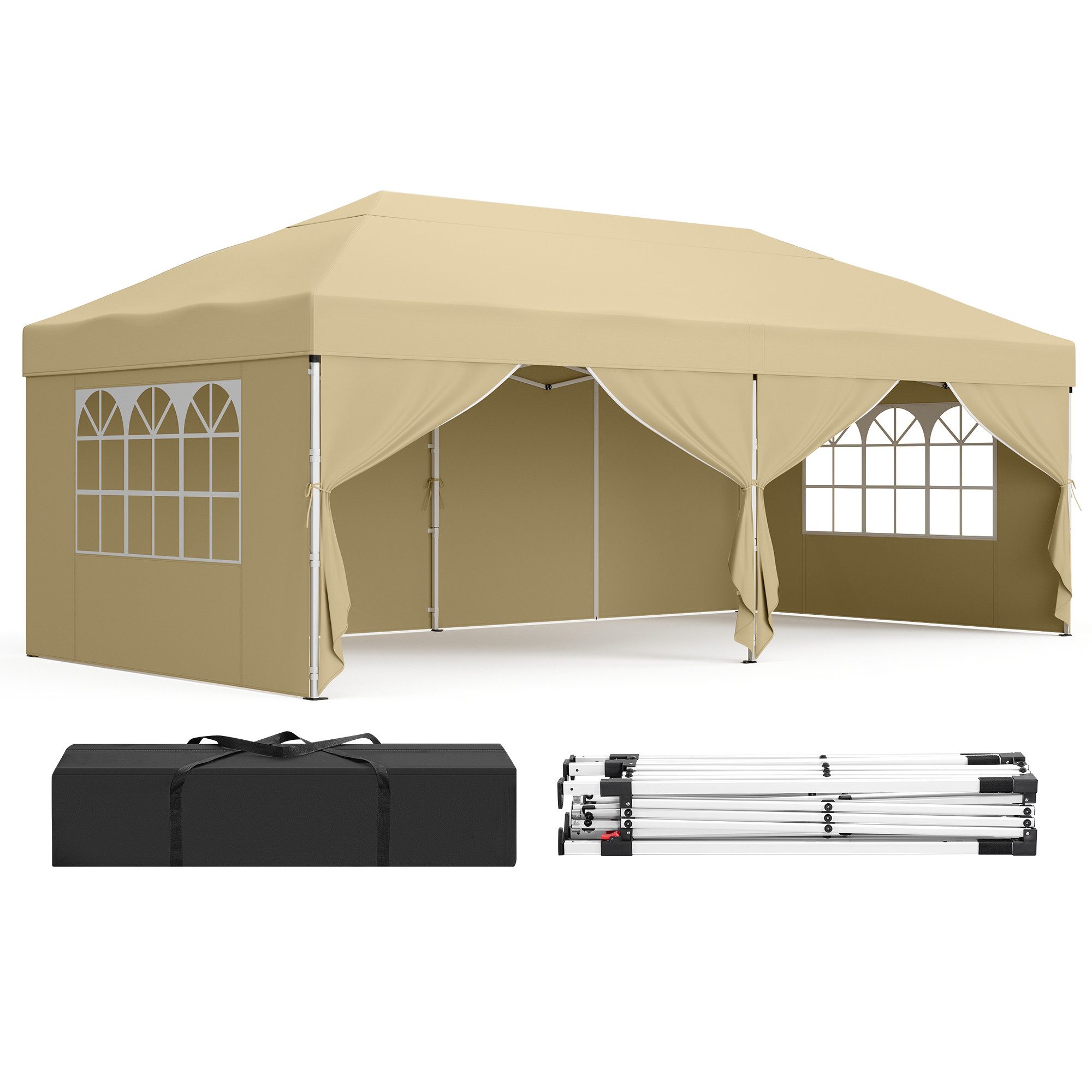 SONGMICS Pavillon 3m/6m x 3m Pavillon mit 4 Seitenteilen,für Garten, mit 4 Seitenteilen, Faltzelt Seitenwänden, stabil, tragbar, Hof, Markt, Sonnenschutz