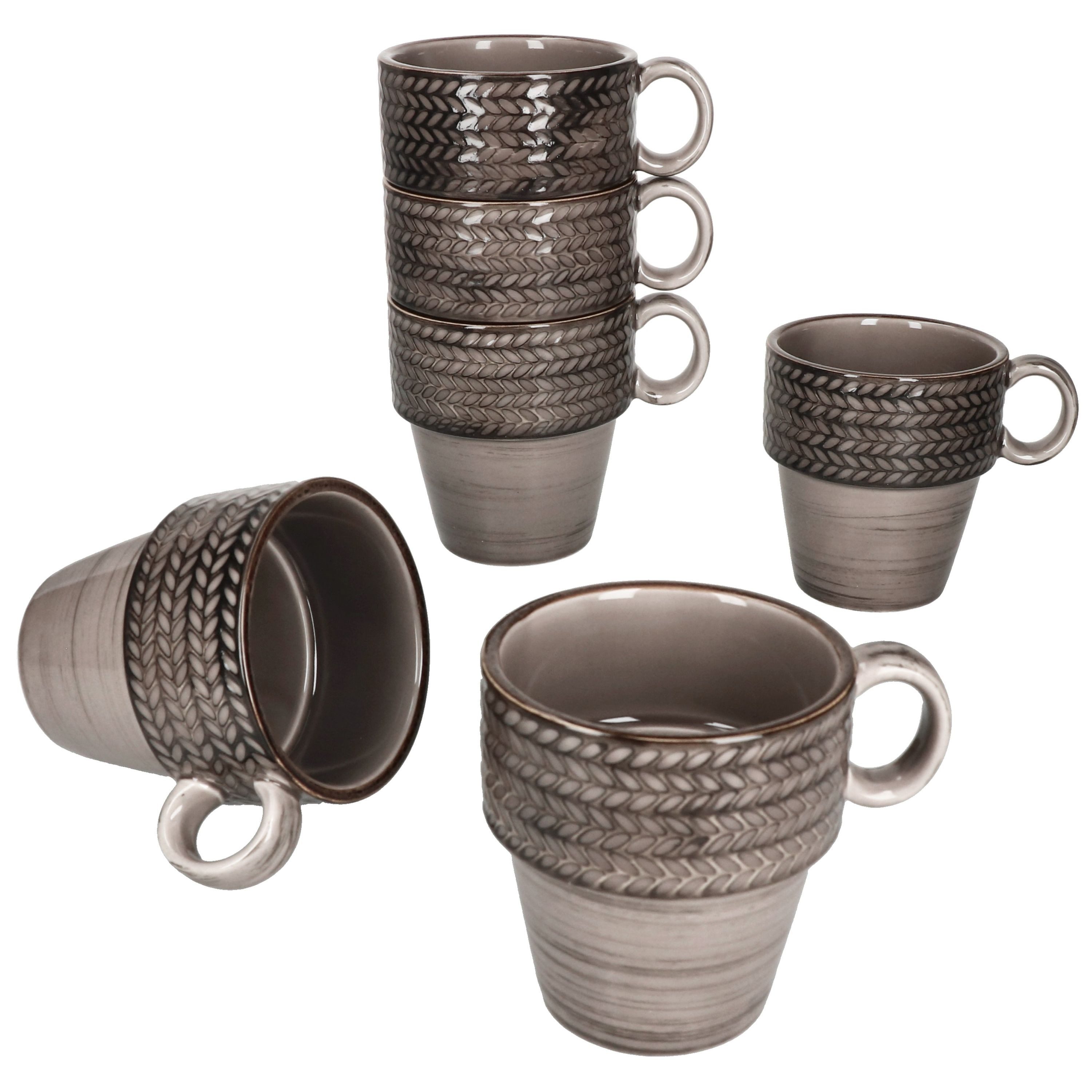 MÄSER Becher Mäser Prospero 6x Kaffeebecher 290ml braun Porzellantassen Tee Relief, Porzellan