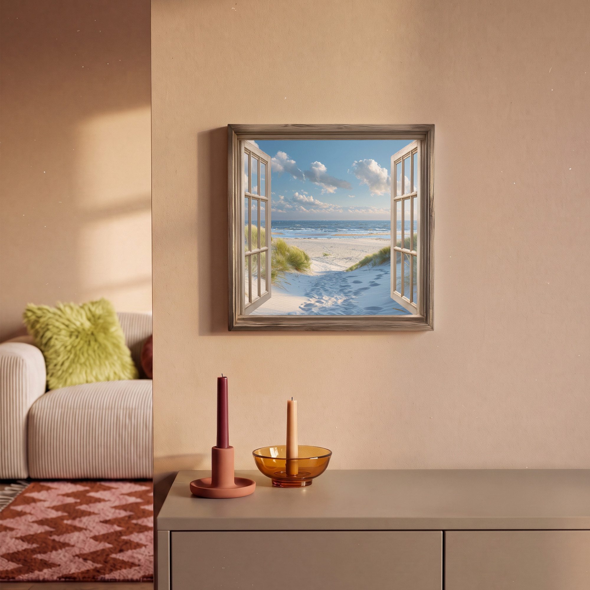 OneMillionCanvasses® Leinwandbild Aussicht - Strand - Fenster - Dünen - Meer, Fotodruck (1 St), Leinwand Bilder Klein, Wand Dekoration Aesthetic 30x20 cm – Bild 2 von 5